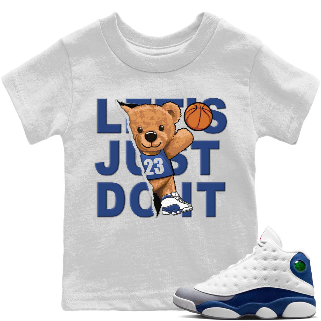 Jordan 13 French Blue Sneaker Matching T-Shirt Rip Out Bear Sneaker Tees Jordan 13 French Blue Sneaker Release Tees Kids Shirts