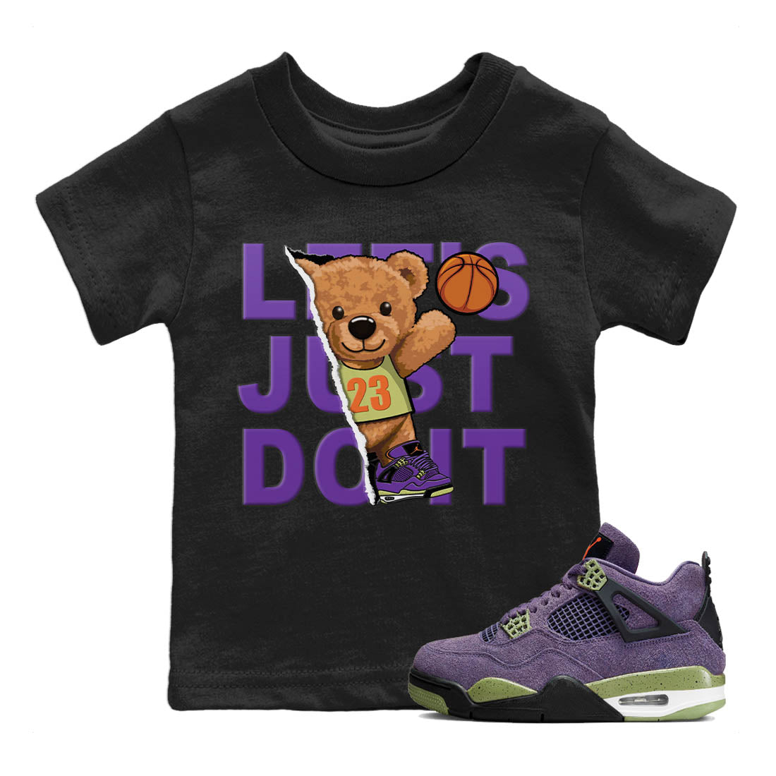 Jordan 4 Canyon Purple Sneaker Matching T-Shirt Rip Out Bear Sneaker Tees Jordan 4 Canyon Purple Sneaker Release Tees Kids Shirts