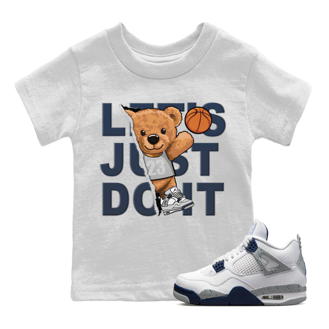 Jordan 4 Midnight Navy Sneaker Matching T-Shirt Rip Out Bear Sneaker Tees Jordan 4 Midnight Navy Sneaker Release Tees Kids Shirts