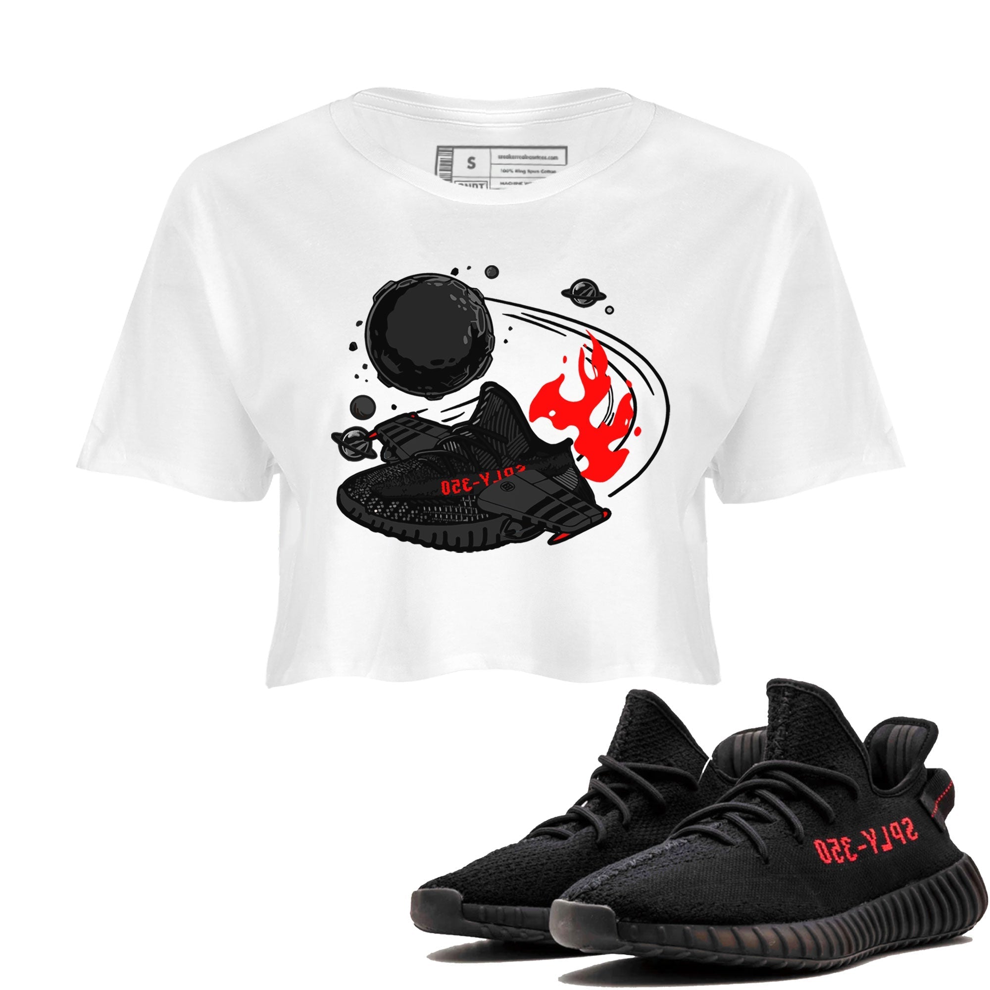 Adidas Yeezy Boost 350 Bred shirt to match sneakers Rocket Boost Streetwear Sneaker Shirt Yeezy 350 Bred Drip Gear Zone Sneaker Matching Clothing White 1 Crop T-Shirt