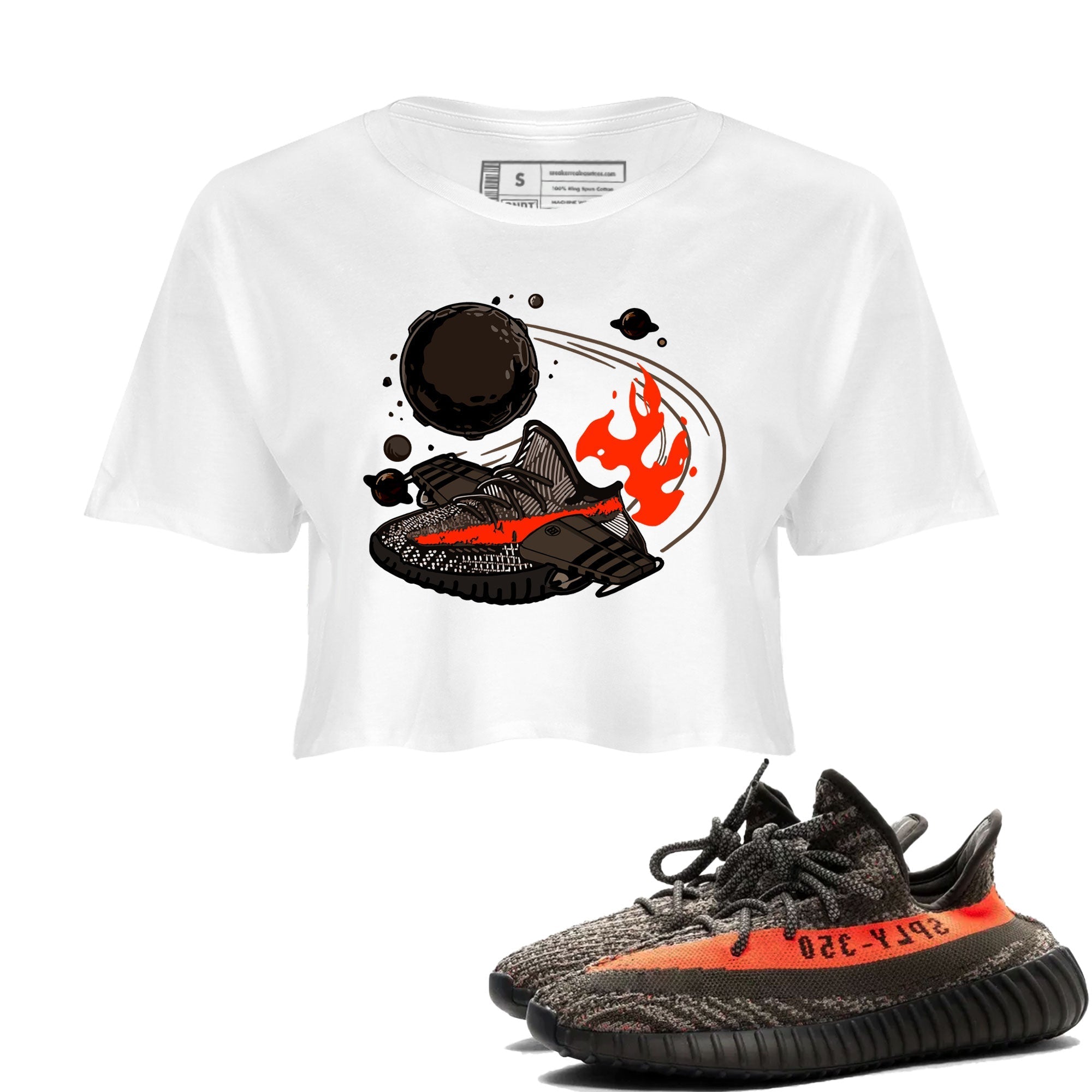 Yeezy 350 Carbon Beluga shirt to match sneakers Rocket Boost Streetwear Sneaker Shirt Yeezy Boost 350 V2 Carbon Beluga Drip Gear Zone Sneaker Matching Clothing White 1 Crop T-Shirt