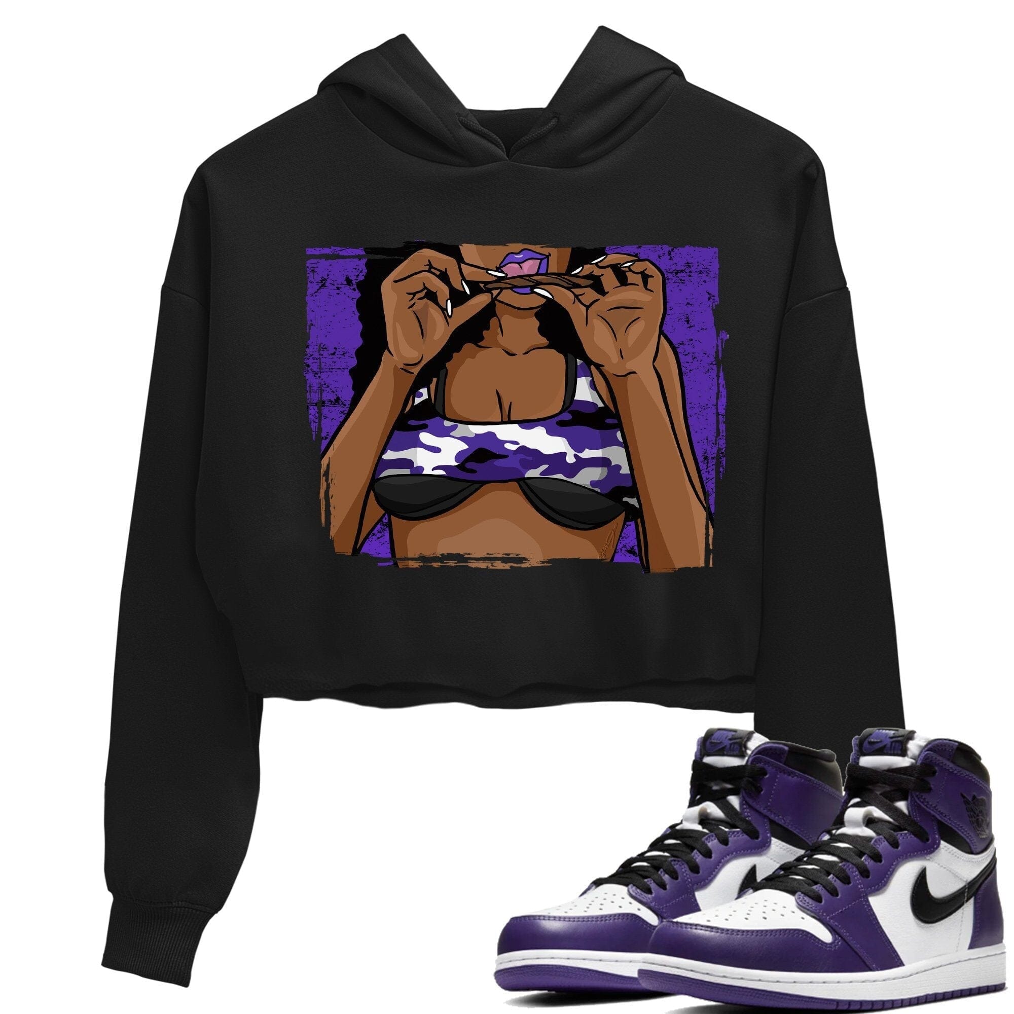 Jordan 1 Court Purple Sneaker Matching T-Shirt Roll Up Sneaker Tees Jordan 1 Court Purple Sneaker Release Tees Women's Shirts
