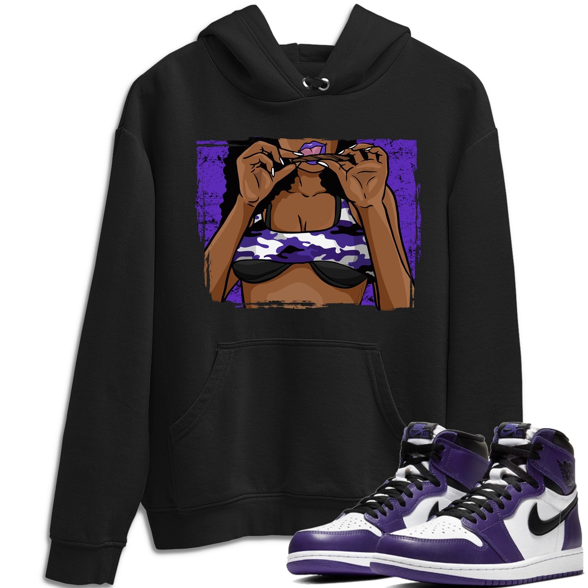 Jordan 1 Court Purple Sneaker Matching T-Shirt Roll Up Sneaker Tees Jordan 1 Court Purple Sneaker Release Tees Crew Neck Tees