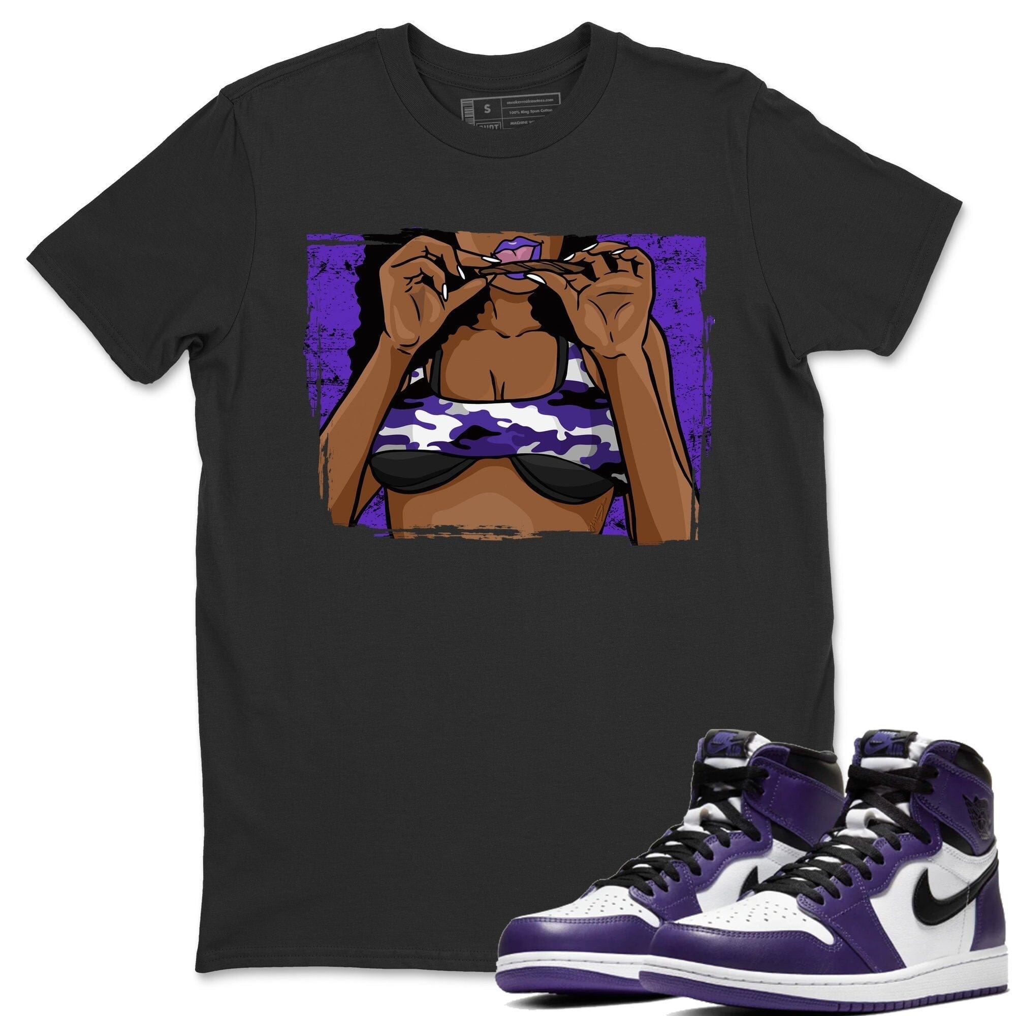 Jordan 1 Court Purple Sneaker Matching T-Shirt Roll Up Sneaker Tees Jordan 1 Court Purple Sneaker Release Tees Crew Neck Tees