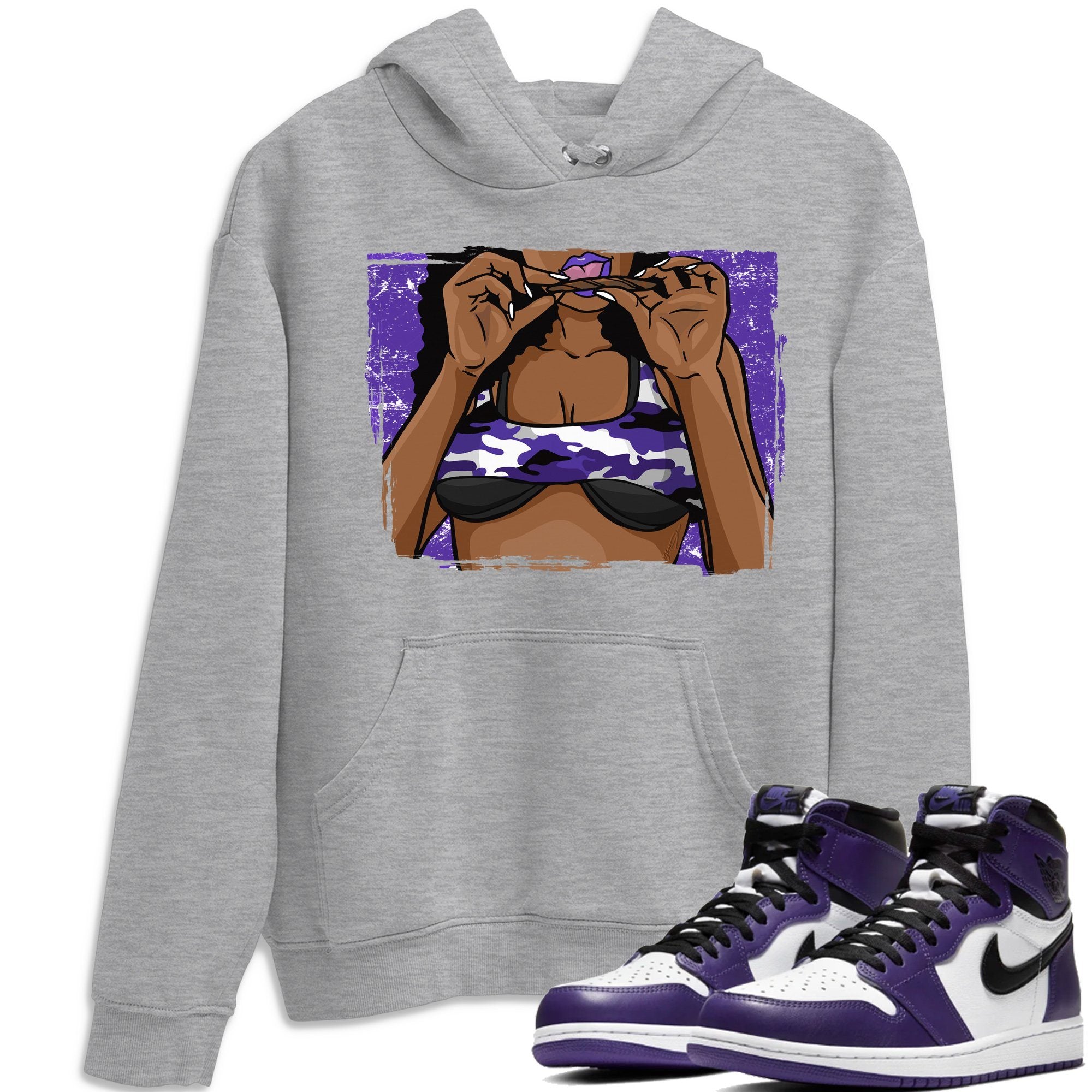 Jordan 1 Court Purple Sneaker Matching T-Shirt Roll Up Sneaker Tees Jordan 1 Court Purple Sneaker Release Tees Crew Neck Tees