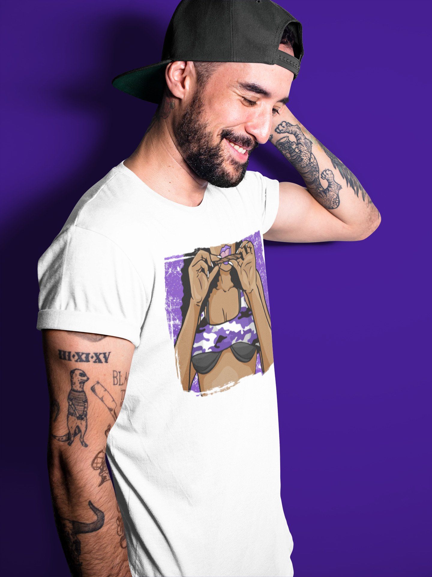 Jordan 1 Court Purple Sneaker Matching T-Shirt Roll Up Sneaker Tees Jordan 1 Court Purple Sneaker Release Tees Crew Neck Tees