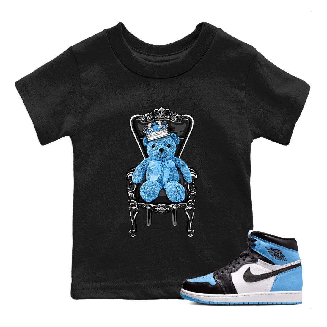 Air Jordan 1 Retro High OG UNC Toe Shirt to match Jordans Royal Bear Streetwear Sneaker Shirt AJ1 UNC Toe Tee Kids and Baby Tees Black 1