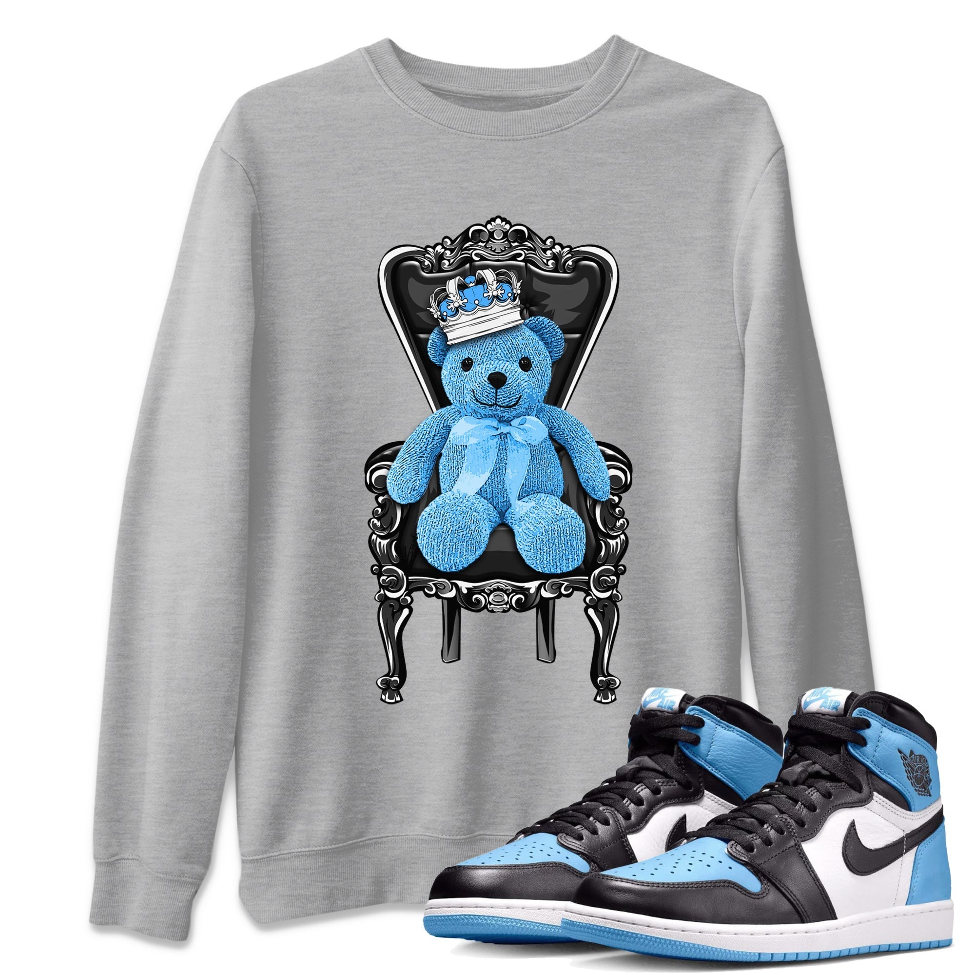 Air Jordan 1 Retro High OG UNC Toe Shirt to match Jordans Royal Bear Streetwear Sneaker Shirt AJ1 UNC Toe Tee Crew Neck T-Shirts Heather Grey 1