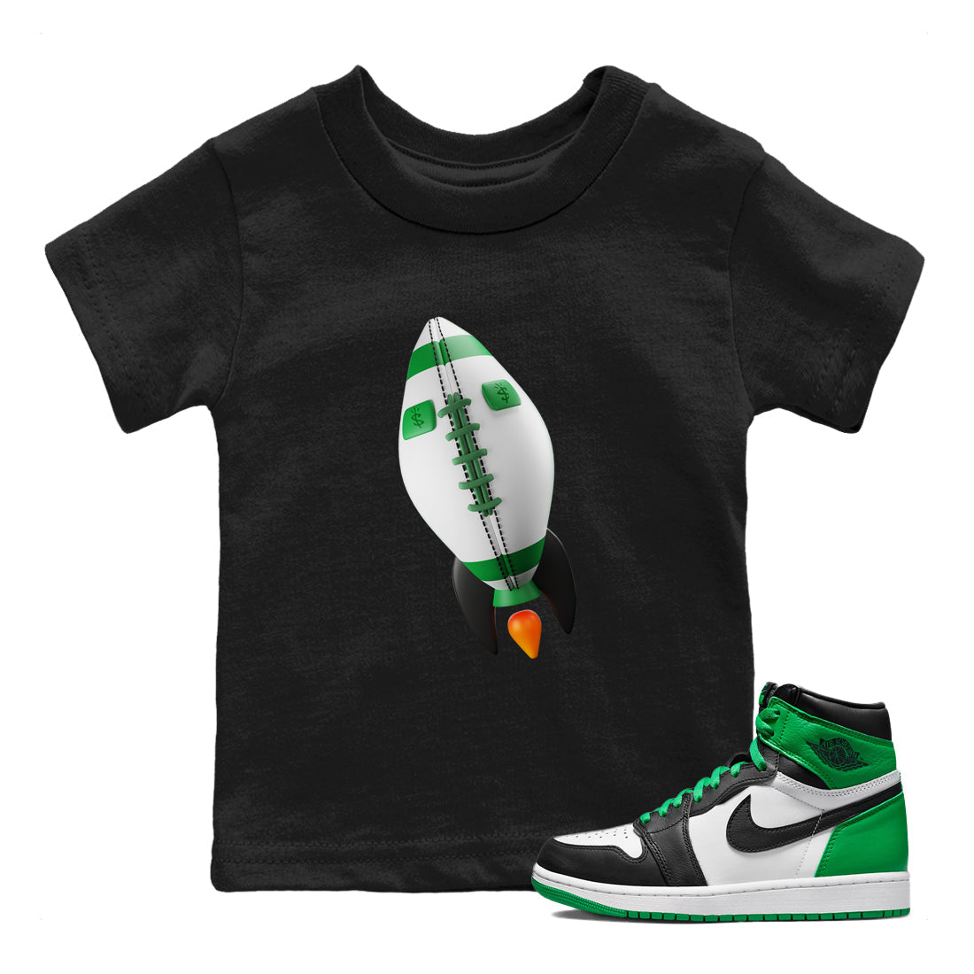 Air Jordan 1 Celtics Sneaker Tees Drip Gear Zone Rugby Rocket Sneaker Tees AJ1 High OG Lucky Green Shirt Kids Shirts Black 1