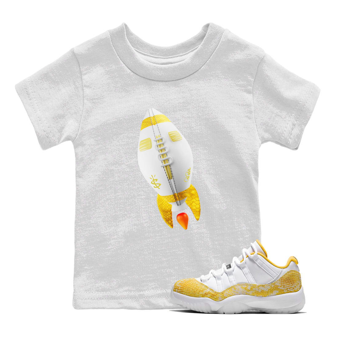 Air Jordan 11 Yellow Python Sneaker Match Tees Rugby Rocket Shirts AJ11 Yellow Python Drip Gear Zone Kids Shirts White 1