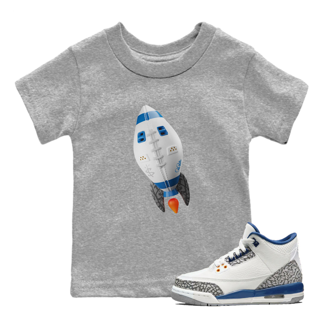 Air Jordan 3 Wizards Sneaker Tees Drip Gear Zone Rugby Rocket Sneaker Tees AJ3 NBA Wizards  Shirt Kids Shirts Heather Grey 1