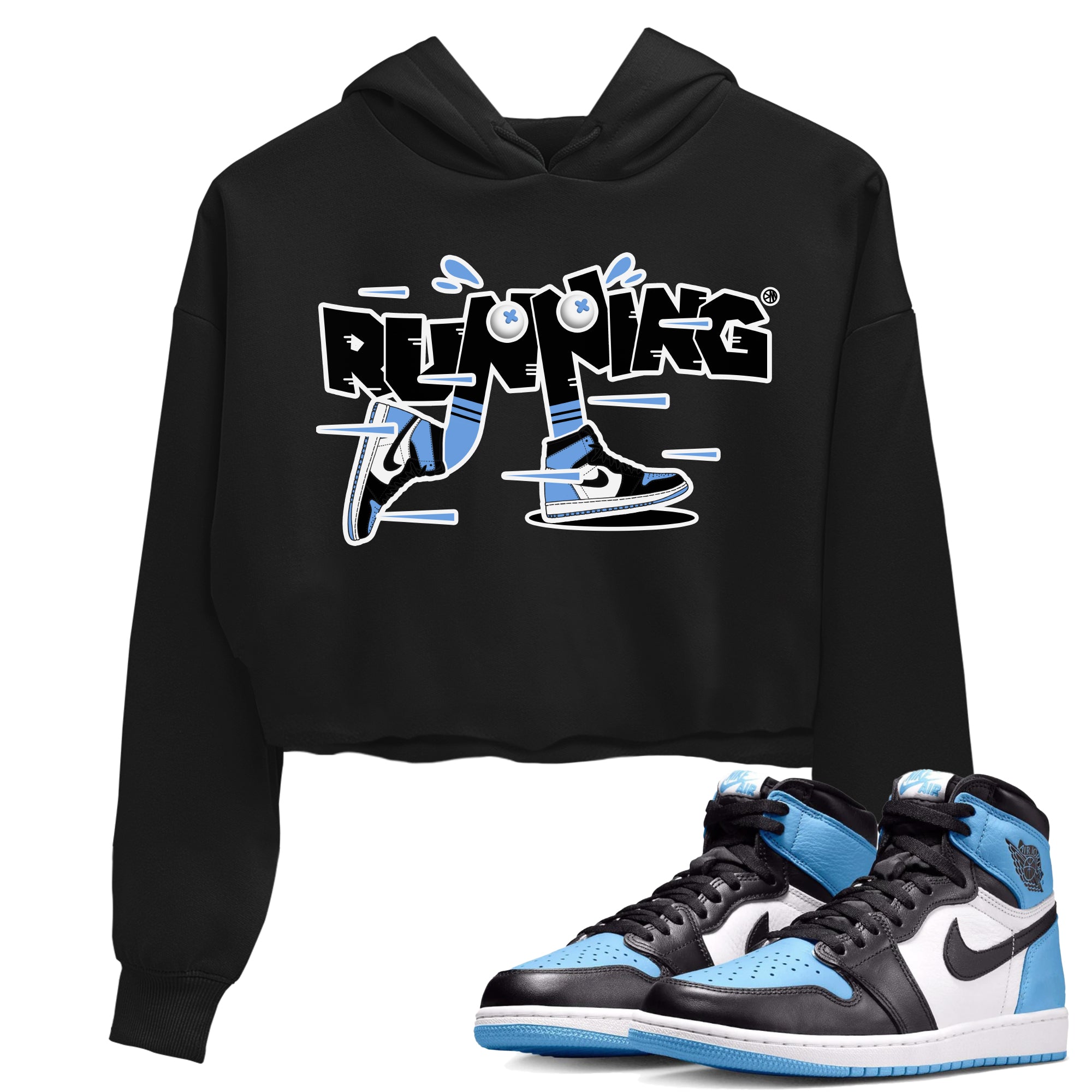 Air Jordan 1 Retro High OG UNC Toe Shirt to match Jordans Running Shoes Streetwear Sneaker Shirt AJ1 UNC Toe Drip Gear Zone Sneaker Matching Clothing Crop T-Shirts Black 1