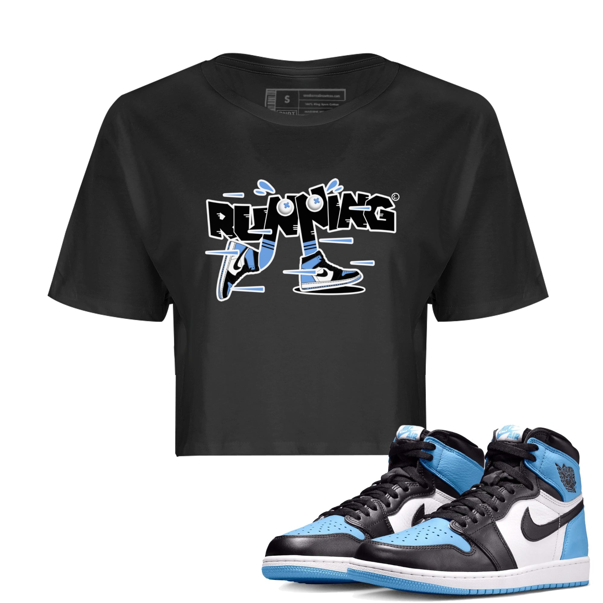 Air Jordan 1 Retro High OG UNC Toe Shirt to match Jordans Running Shoes Streetwear Sneaker Shirt AJ1 UNC Toe Drip Gear Zone Sneaker Matching Clothing Crop T-Shirts Black 1