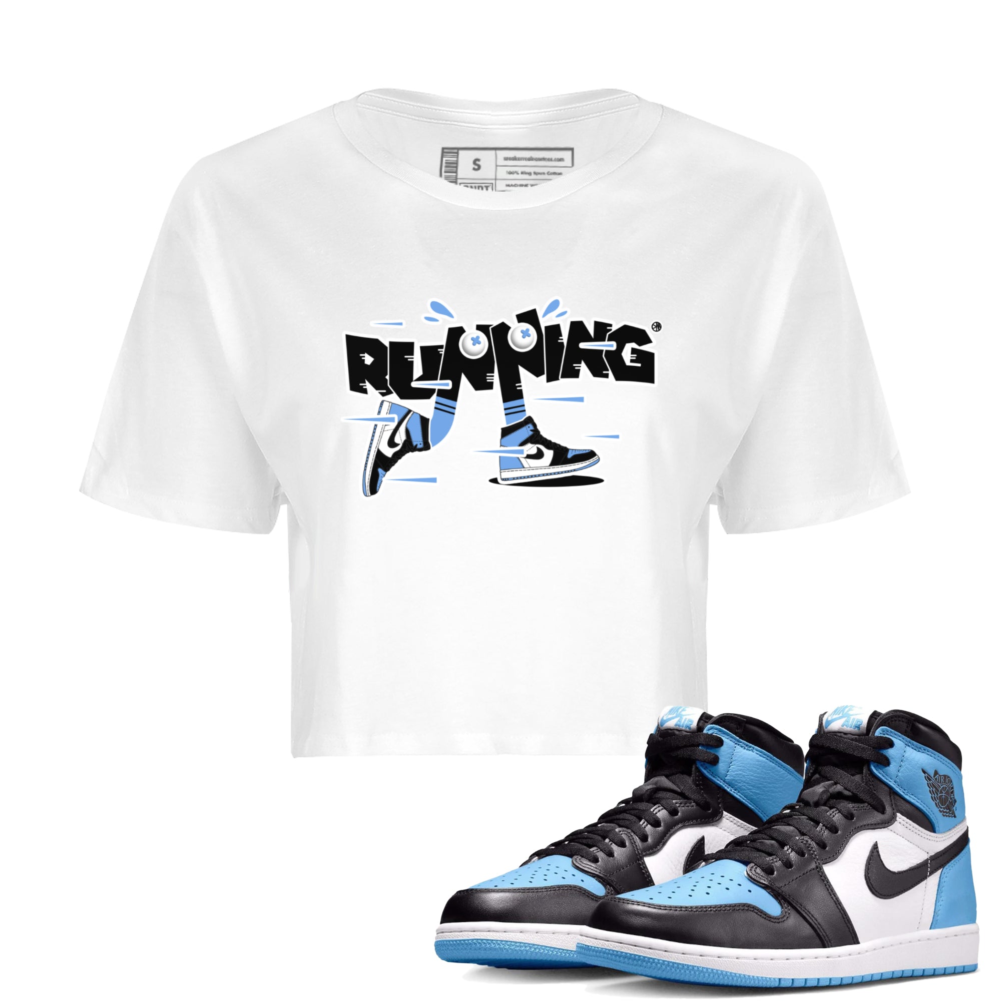 Air Jordan 1 Retro High OG UNC Toe Shirt to match Jordans Running Shoes Streetwear Sneaker Shirt AJ1 UNC Toe Drip Gear Zone Sneaker Matching Clothing Crop T-Shirts White 1