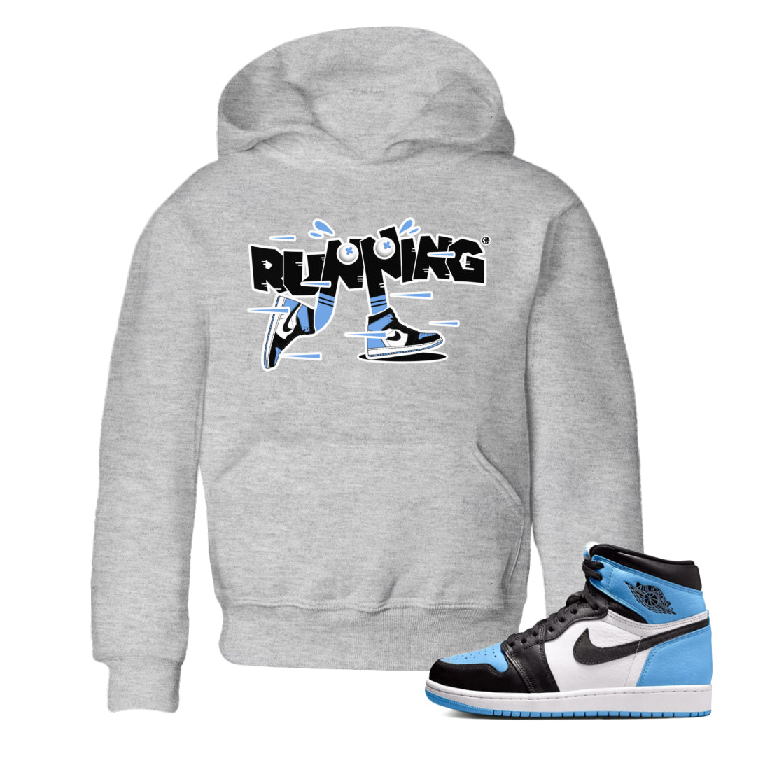 Air Jordan 1 Retro High OG UNC Toe Shirt to match Jordans Running Shoes Streetwear Sneaker Shirt AJ1 UNC Toe Drip Gear Zone Sneaker Matching Clothing Kids and Baby Tees Heather Grey 1