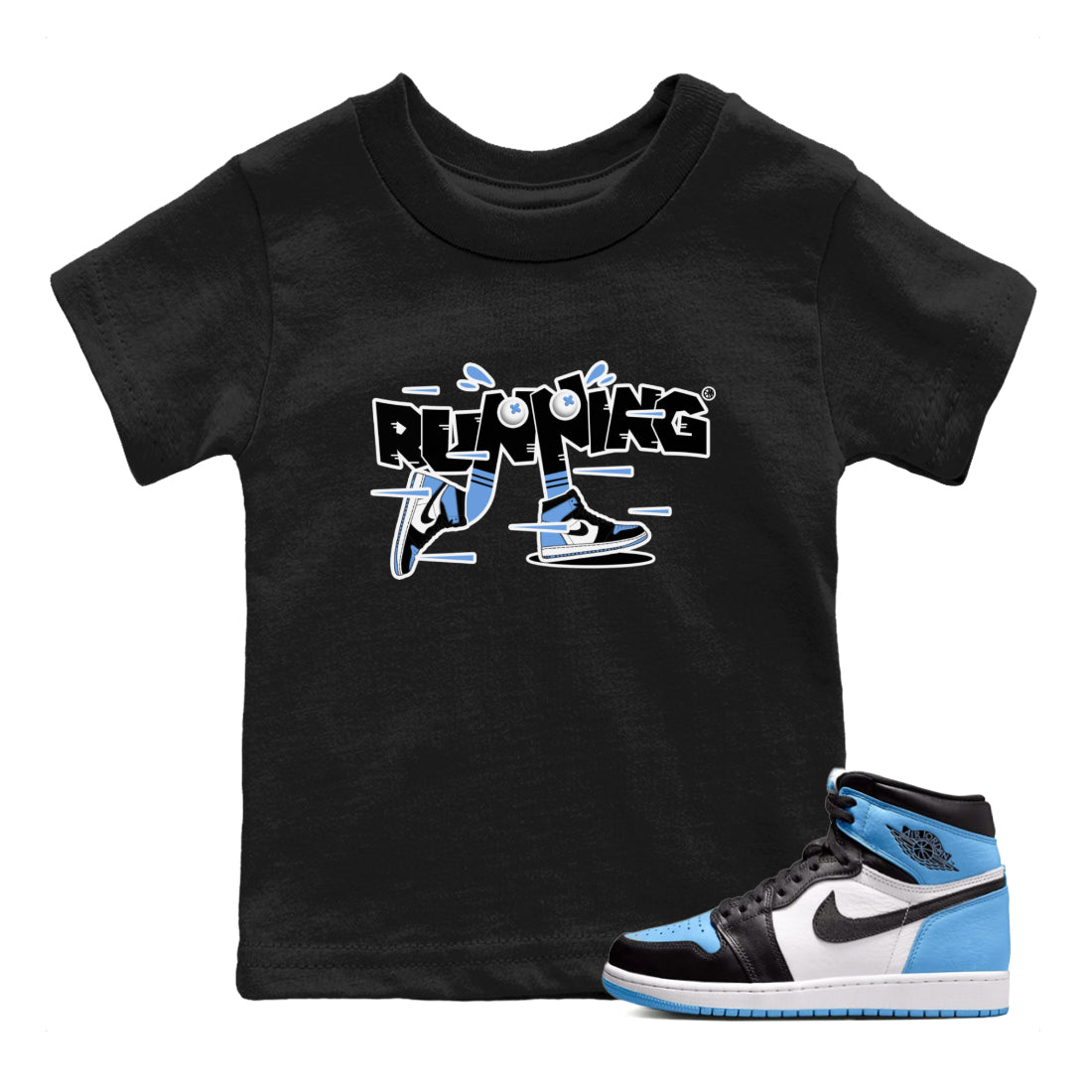 Air Jordan 1 Retro High OG UNC Toe Shirt to match Jordans Running Shoes Streetwear Sneaker Shirt AJ1 UNC Toe Drip Gear Zone Sneaker Matching Clothing Kids and Baby Tees Black 1