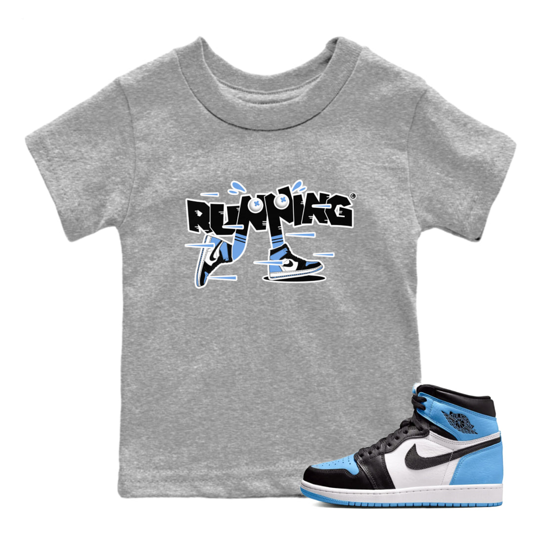 Air Jordan 1 Retro High OG UNC Toe Shirt to match Jordans Running Shoes Streetwear Sneaker Shirt AJ1 UNC Toe Drip Gear Zone Sneaker Matching Clothing Kids and Baby Tees Heather Grey 1