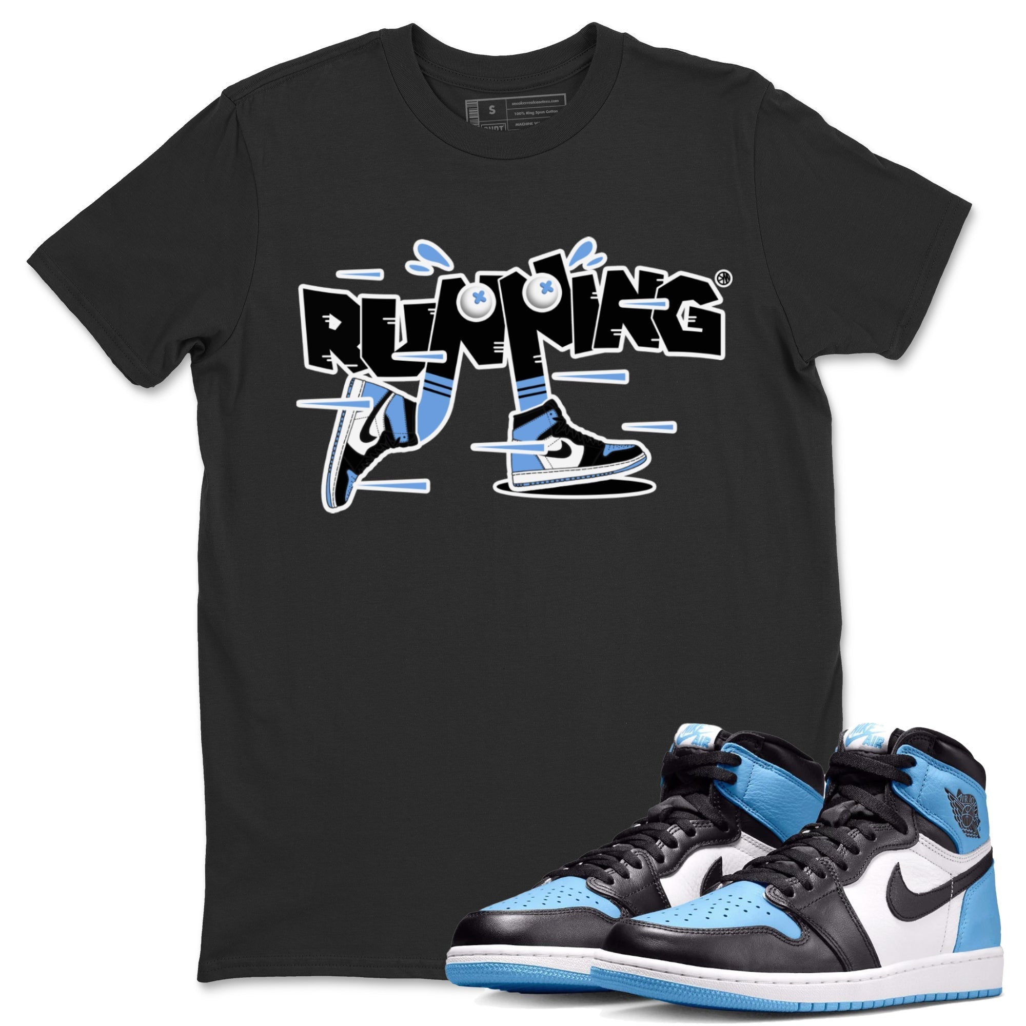 Air Jordan 1 Retro High OG UNC Toe Shirt to match Jordans Running Shoes Streetwear Sneaker Shirt AJ1 UNC Toe Drip Gear Zone Sneaker Matching Clothing Crew Neck T-Shirts Black 1