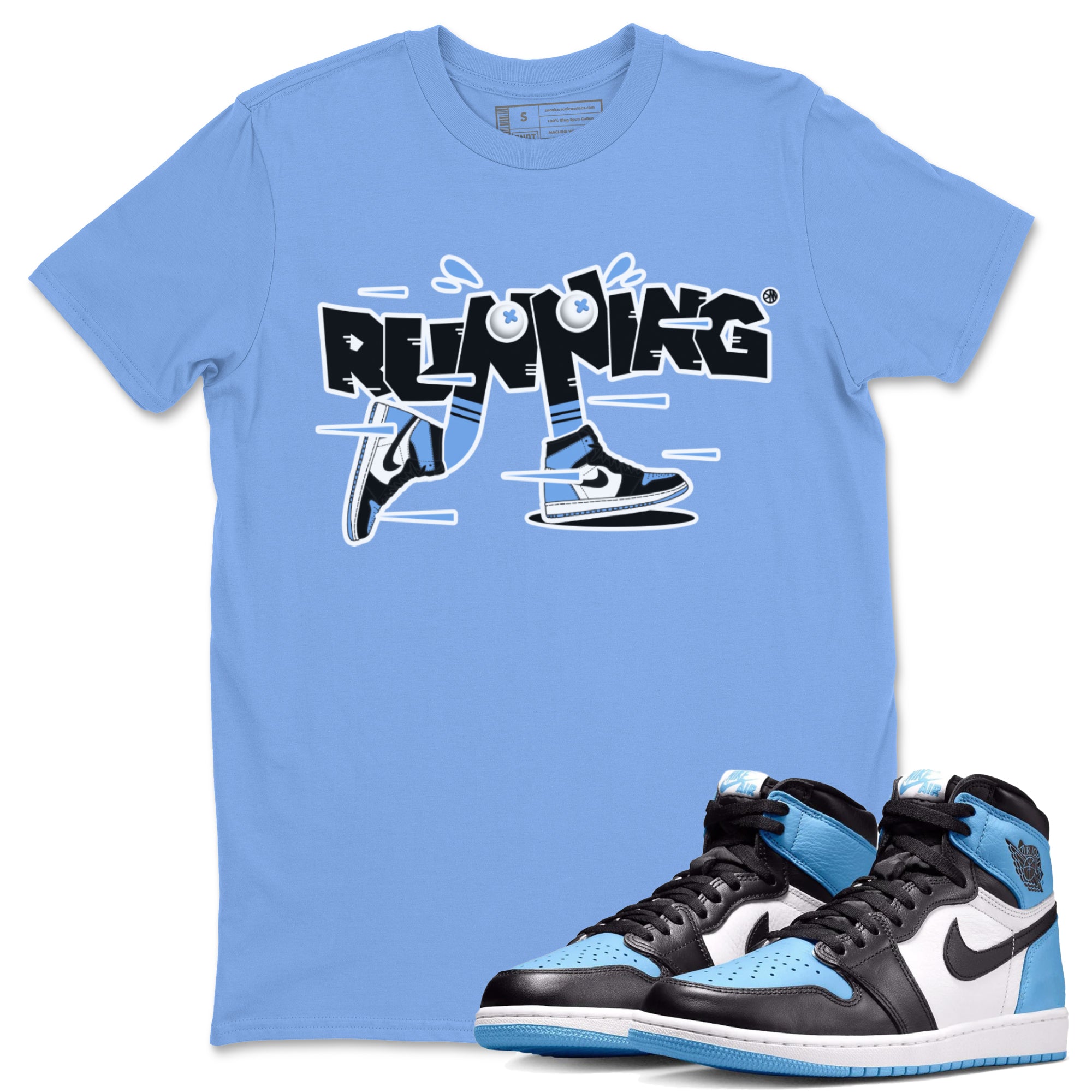 Air Jordan 1 Retro High OG UNC Toe Shirt to match Jordans Running Shoes Streetwear Sneaker Shirt AJ1 UNC Toe Drip Gear Zone Sneaker Matching Clothing Crew Neck T-Shirts Carolina Blue 1