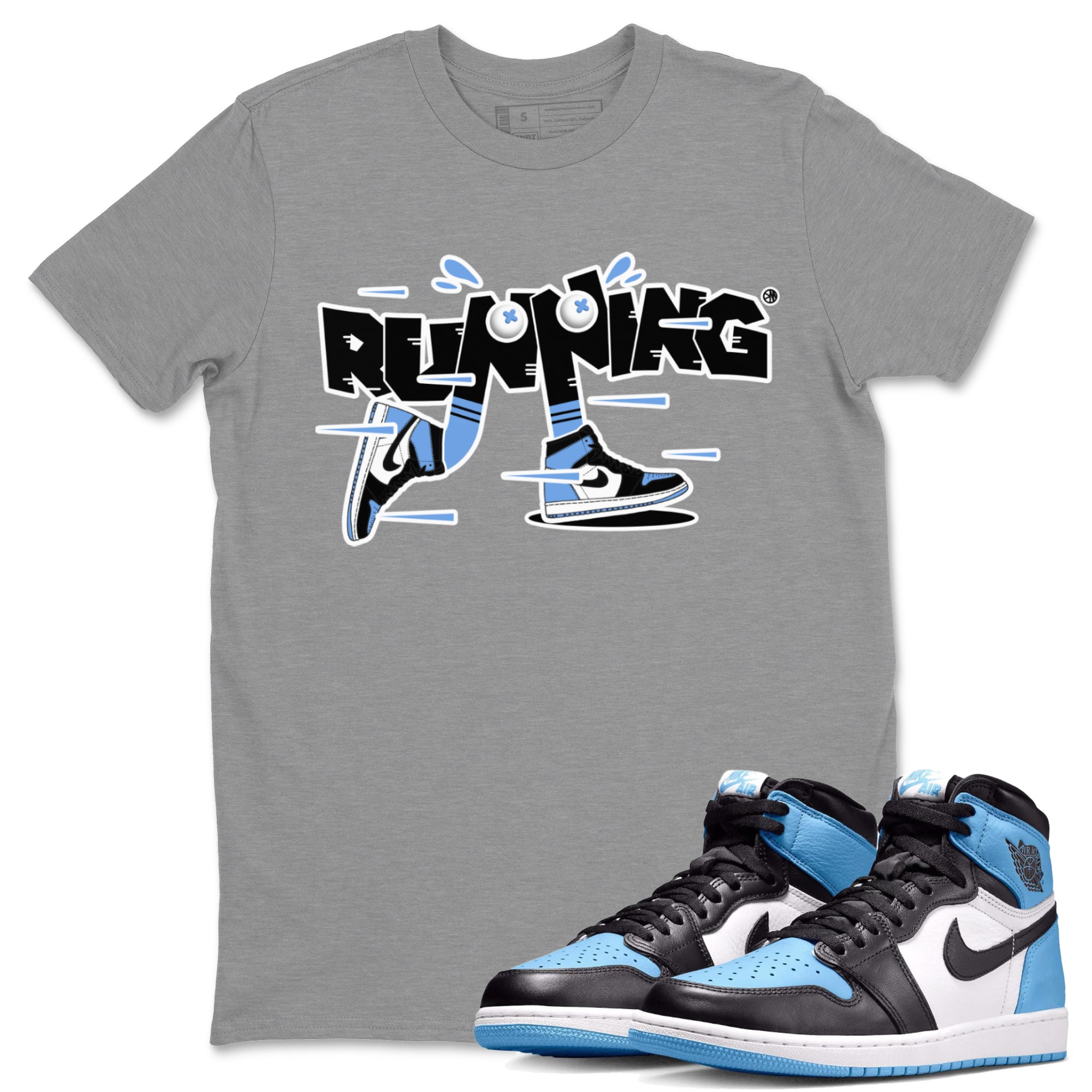 Air Jordan 1 Retro High OG UNC Toe Shirt to match Jordans Running Shoes Streetwear Sneaker Shirt AJ1 UNC Toe Drip Gear Zone Sneaker Matching Clothing Crew Neck T-Shirts Heather Grey 1