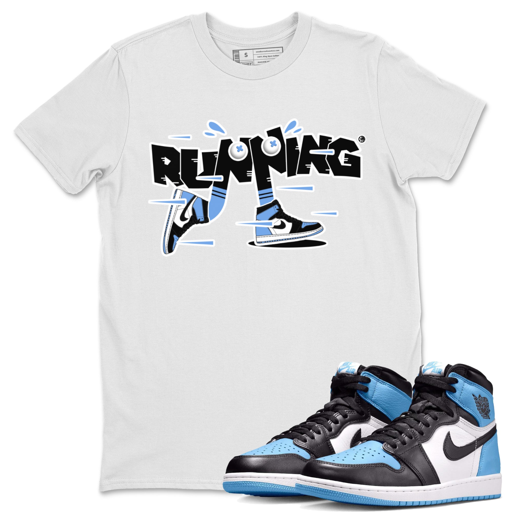 Air Jordan 1 Retro High OG UNC Toe Shirt to match Jordans Running Shoes Streetwear Sneaker Shirt AJ1 UNC Toe Drip Gear Zone Sneaker Matching Clothing Crew Neck T-Shirts White 1