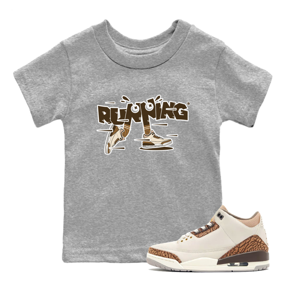 Air Jordan 3 Palomino Sneaker Match Tees Running Shoes Streetwear Sneaker Shirt AJ3 Palomino Sneaker Release Tees Kids Shirts Heather Grey 1