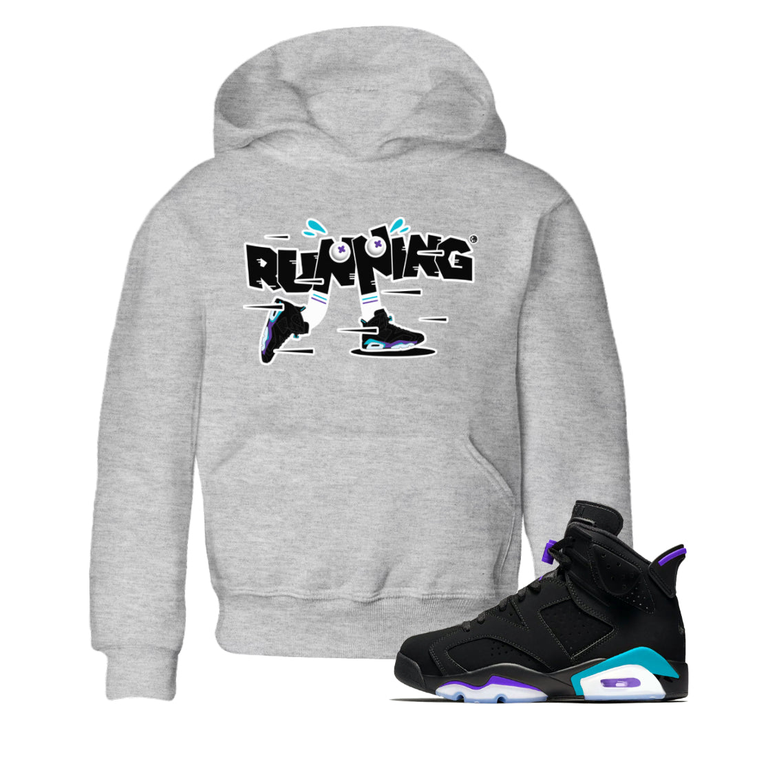 Air Jordan 6 Aqua Sneaker Match Tees Running Shoes Streetwear Sneaker Shirt AJ6 Aqua Sneaker Release Tees Kids Shirts Heather Grey 1