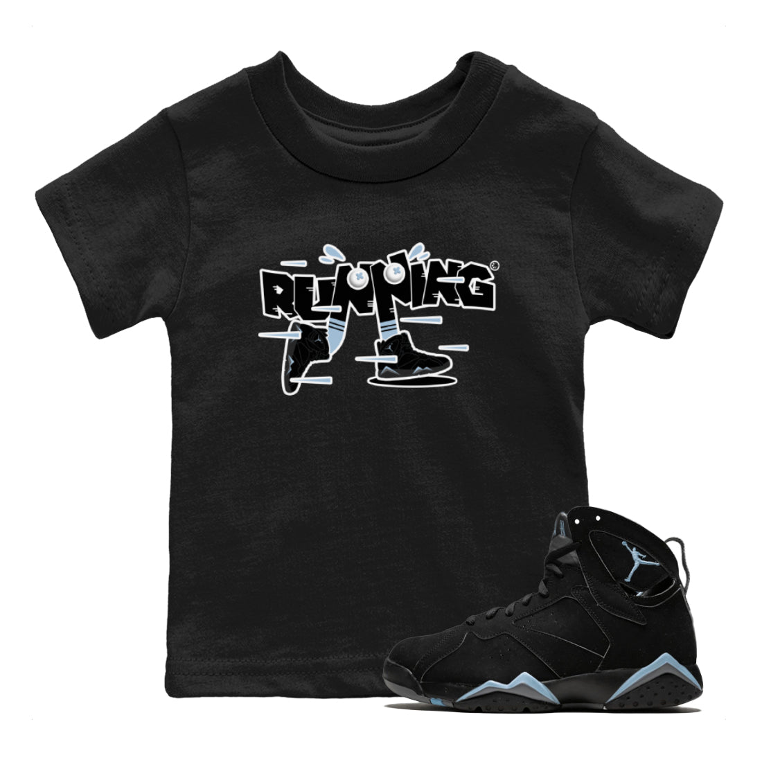 Air Jordan 7 Chambray Sneaker Match Tees Running Shoes Streetwear Sneaker Shirt AJ7 Chambray Sneaker Release Tees Kids Shirts Black 1