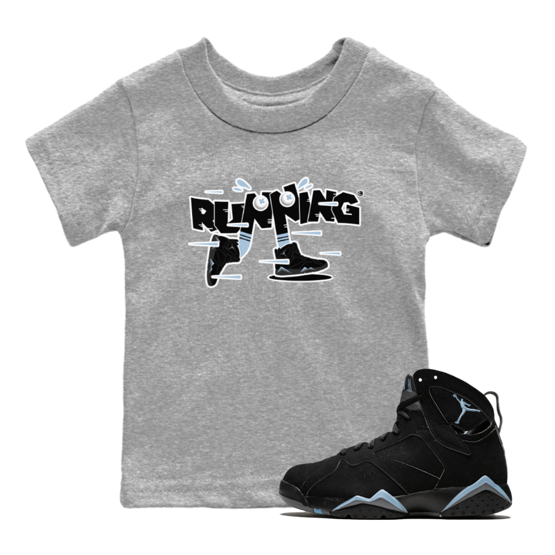 Air Jordan 7 Chambray Sneaker Match Tees Running Shoes Streetwear Sneaker Shirt AJ7 Chambray Sneaker Release Tees Kids Shirts Heather Grey 1