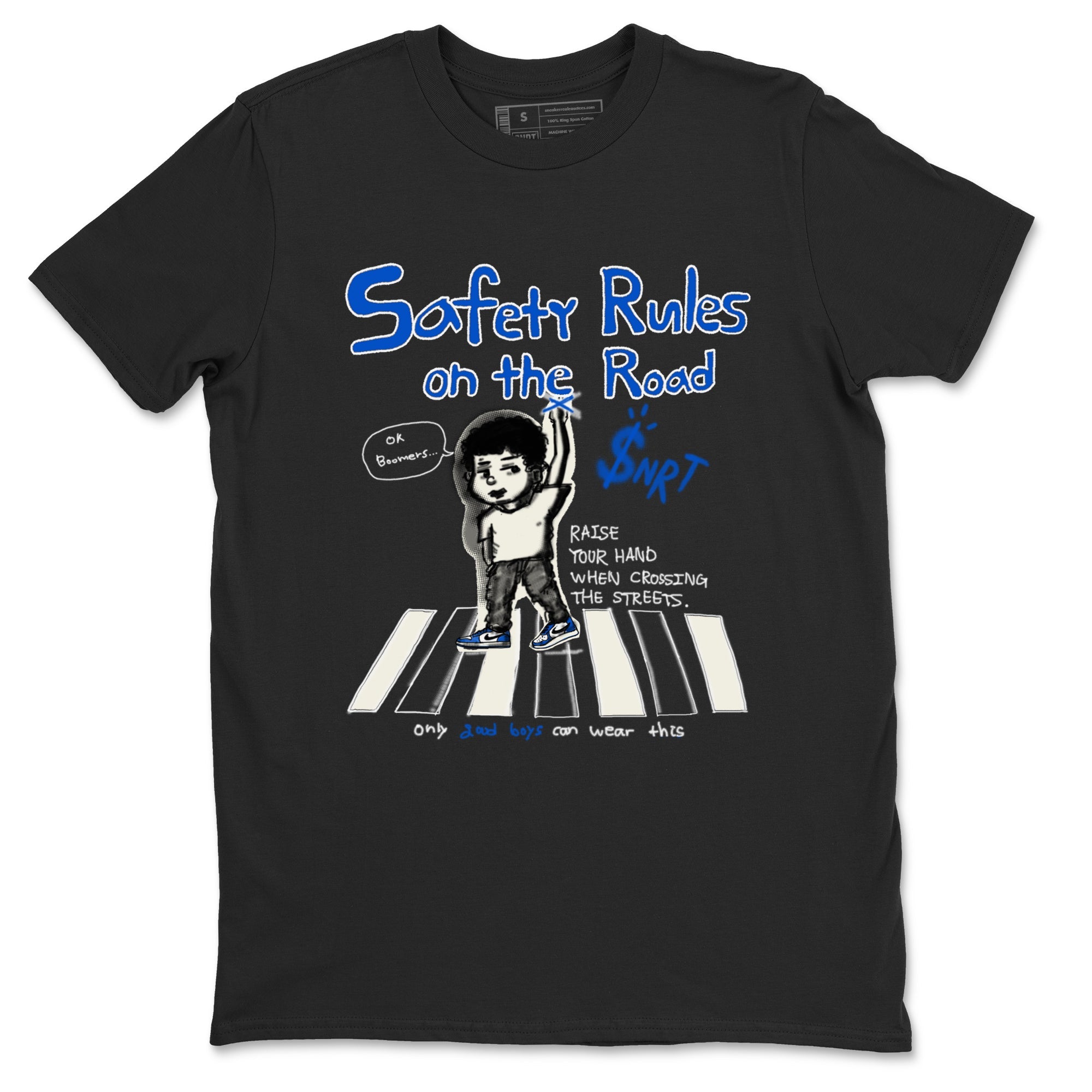 AJ1 Game Royal shirt to match jordans Safety Rules On The Road sneaker tees AJ1 Game Royal Drip Gear Zone unisex cotton Black 2 crew neck shirt