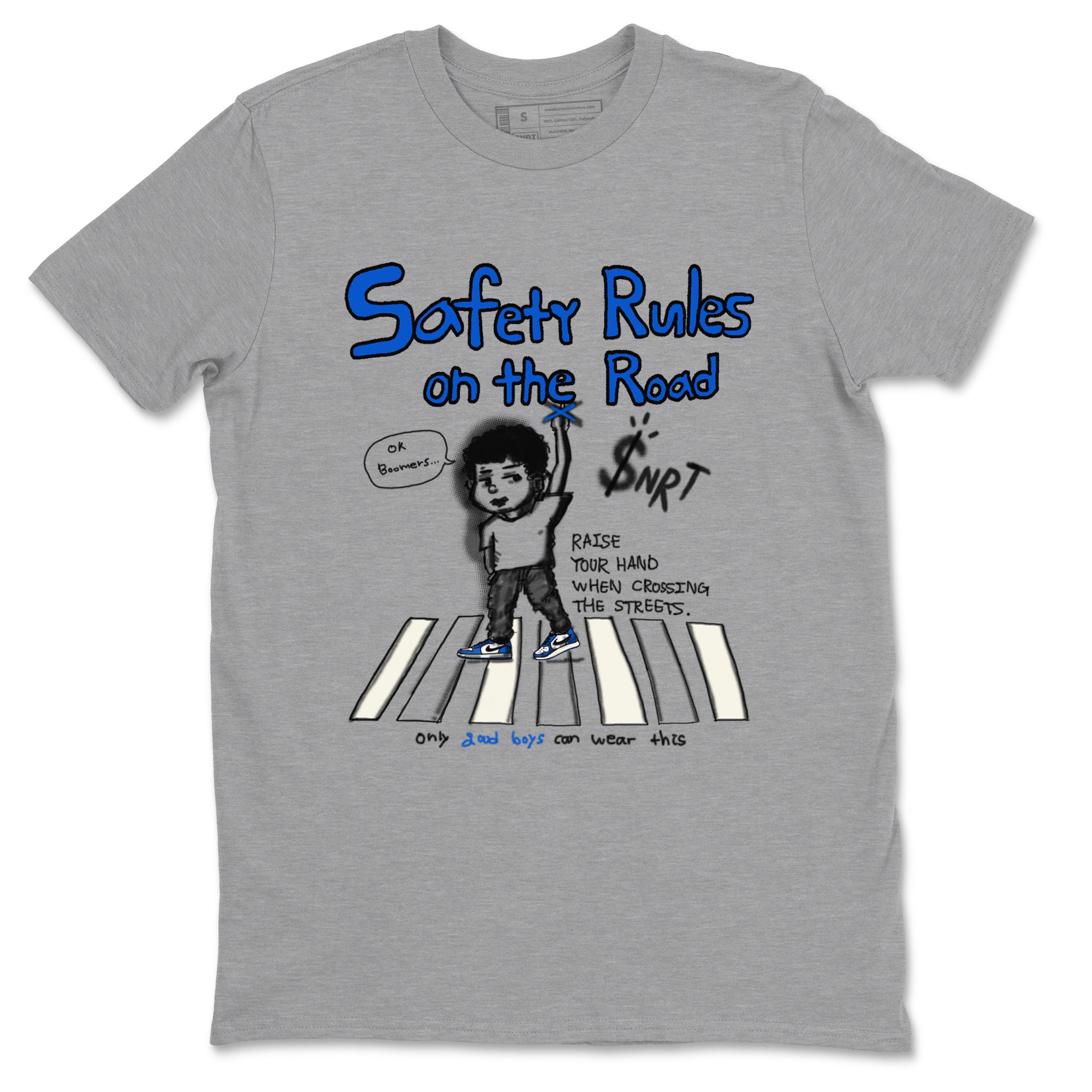 AJ1 Game Royal shirt to match jordans Safety Rules On The Road sneaker tees AJ1 Game Royal Drip Gear Zone unisex cotton Heather Grey 2 crew neck shirt