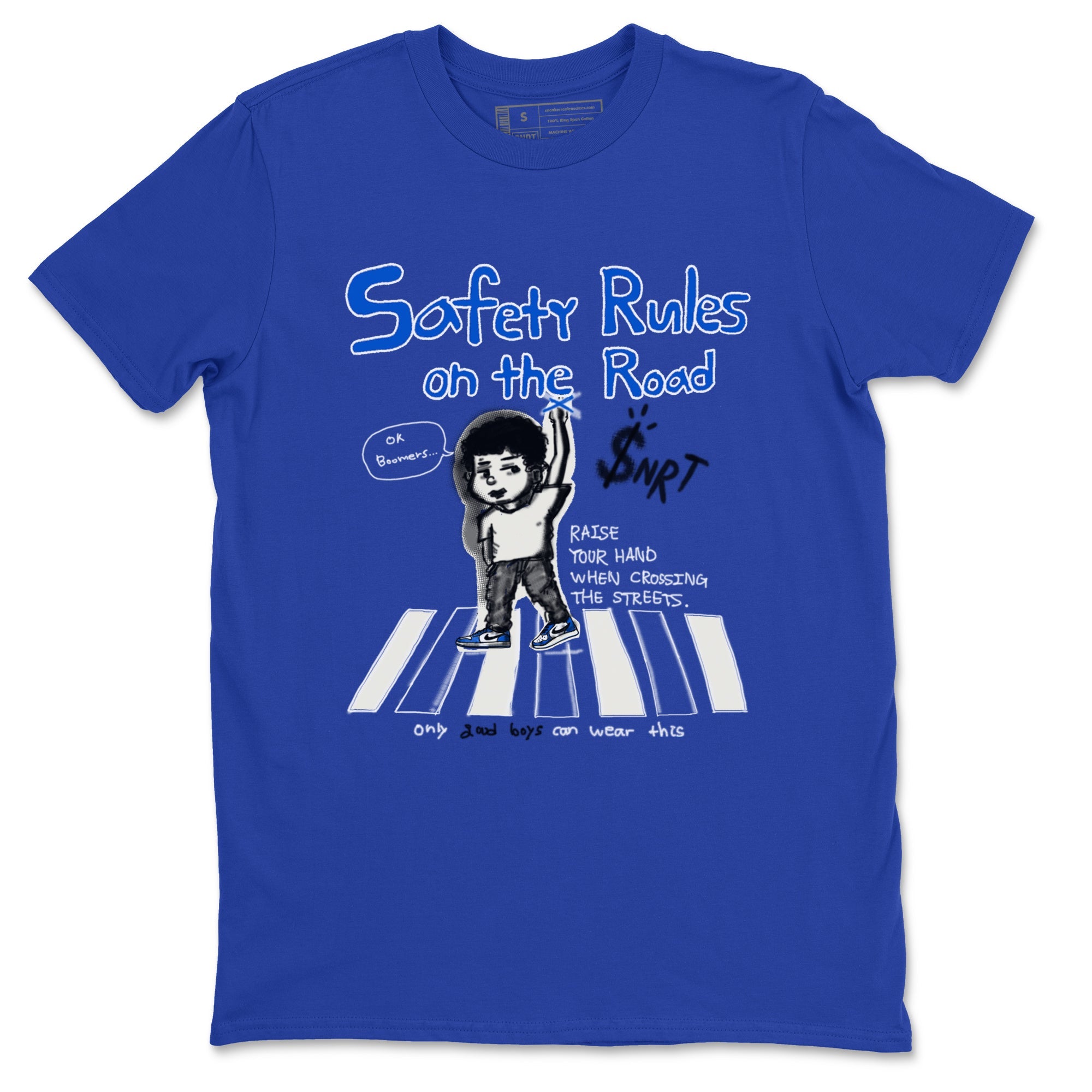 AJ1 Game Royal shirt to match jordans Safety Rules On The Road sneaker tees AJ1 Game Royal Drip Gear Zone unisex cotton Royal Blue 2 crew neck shirt