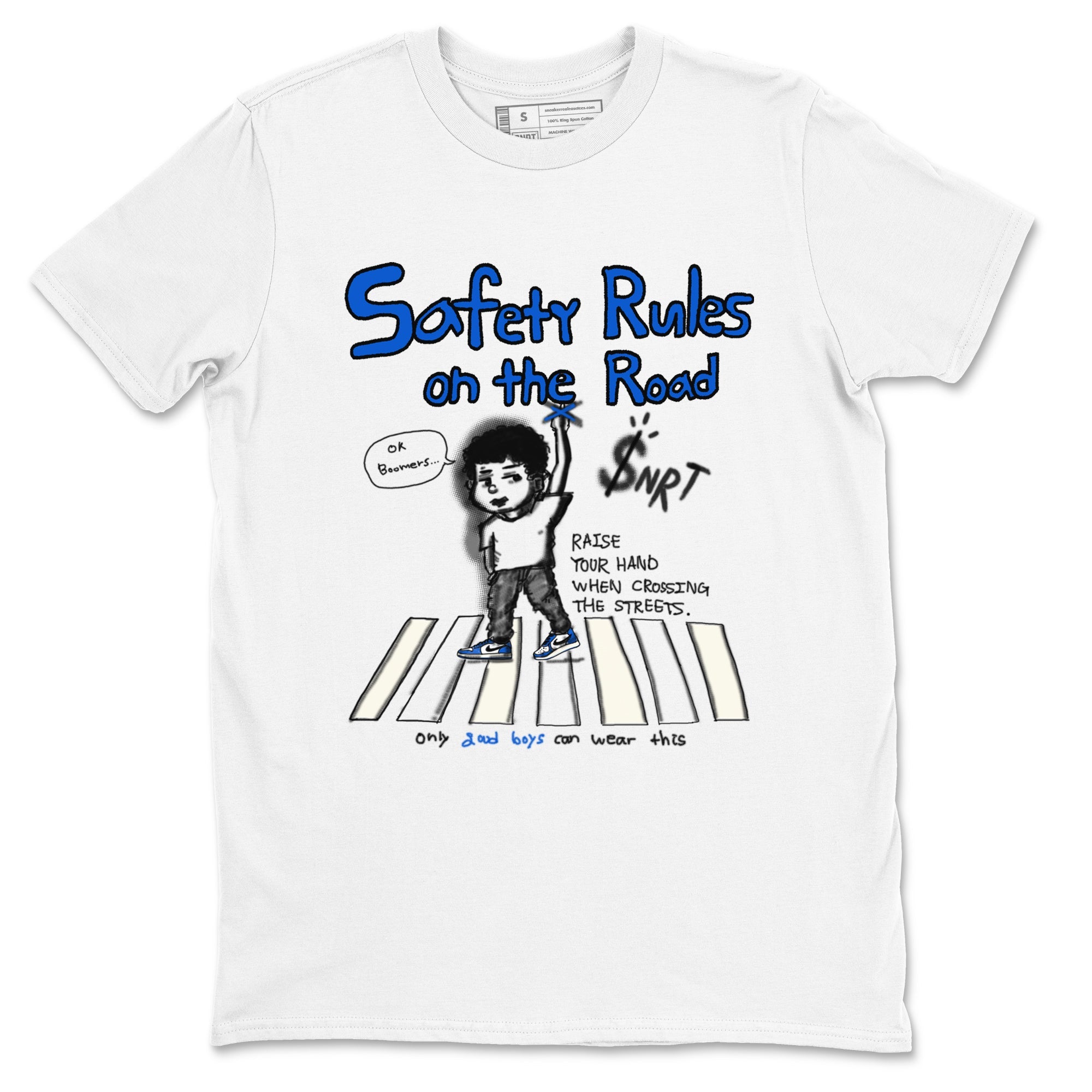 AJ1 Game Royal shirt to match jordans Safety Rules On The Road sneaker tees AJ1 Game Royal Drip Gear Zone unisex cotton White 2 crew neck shirt