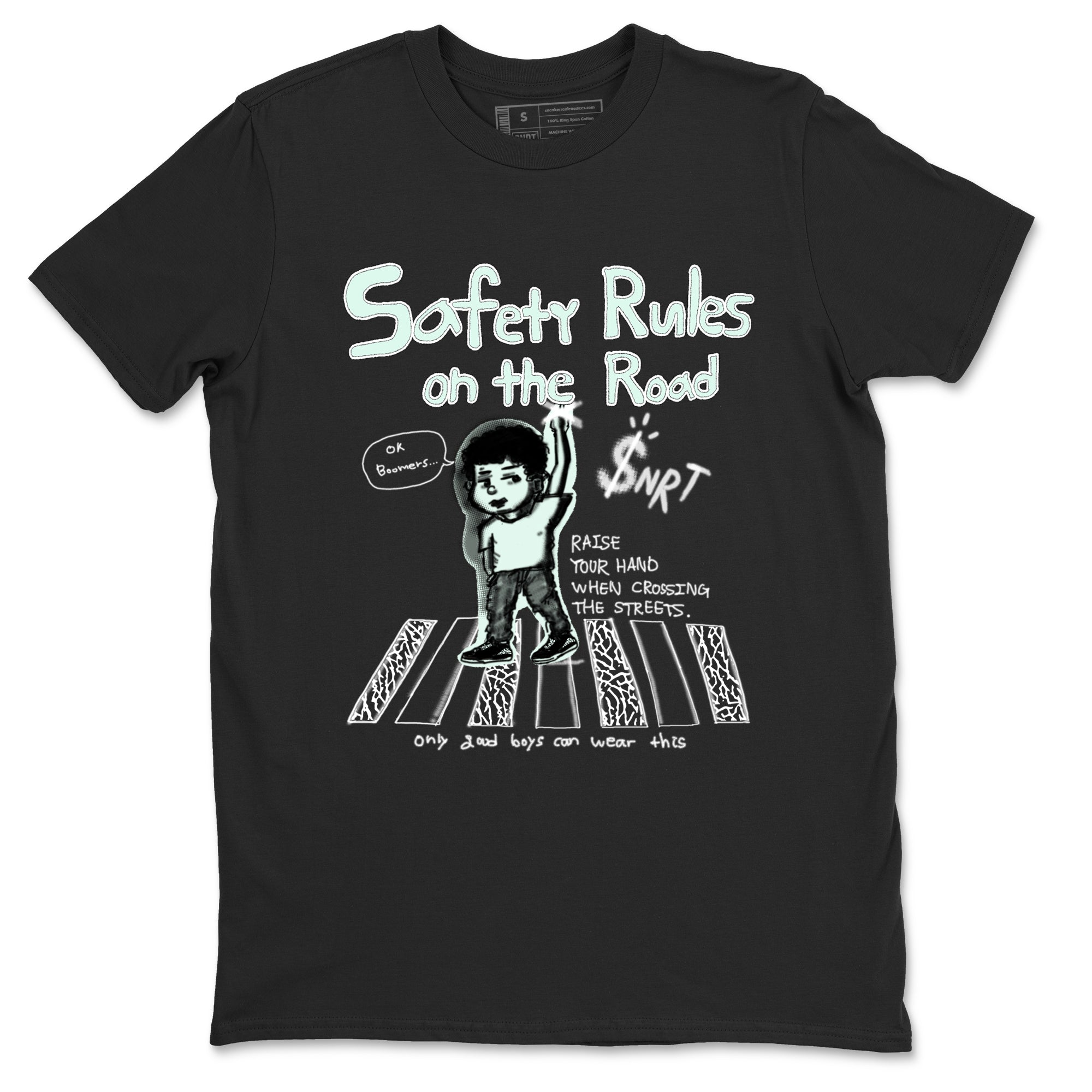 3s Green Glow shirt to match jordans Safety Rules On The Road sneaker tees Air Jordan 3 Green Glow Drip Gear Zone unisex cotton Black 2 crew neck shirt