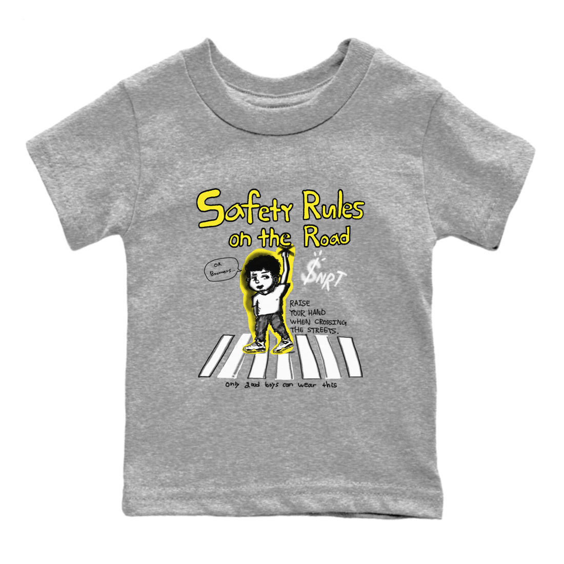 4s Vivid Sulfur shirt to match jordans Safety Rules On The Road sneaker tees Air Jordan 4 Vivid Sulfur Drip Gear Zone baby toddler Heather Grey 2 cotton Shirt