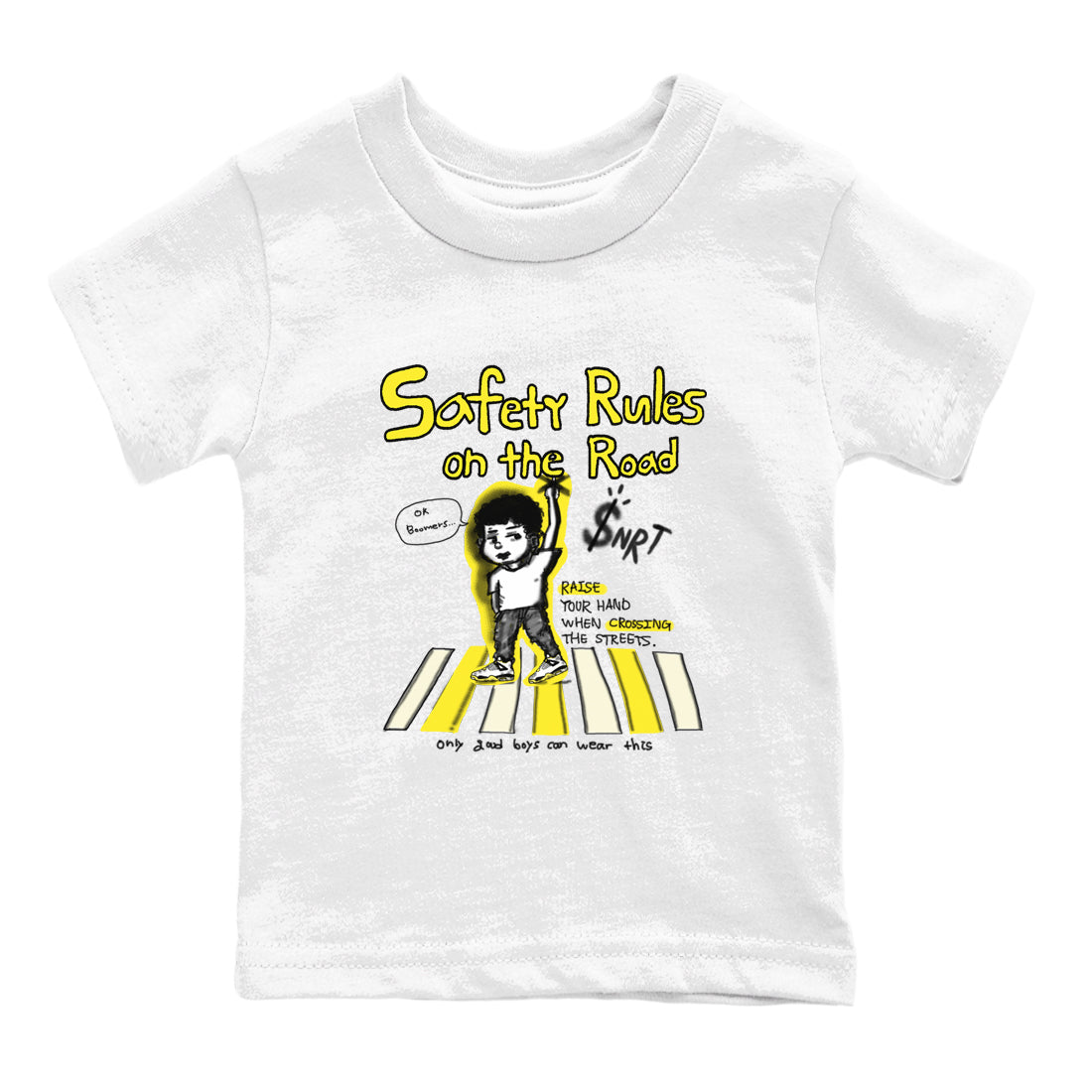 4s Vivid Sulfur shirt to match jordans Safety Rules On The Road sneaker tees Air Jordan 4 Vivid Sulfur Drip Gear Zone baby toddler White 2 cotton Shirt