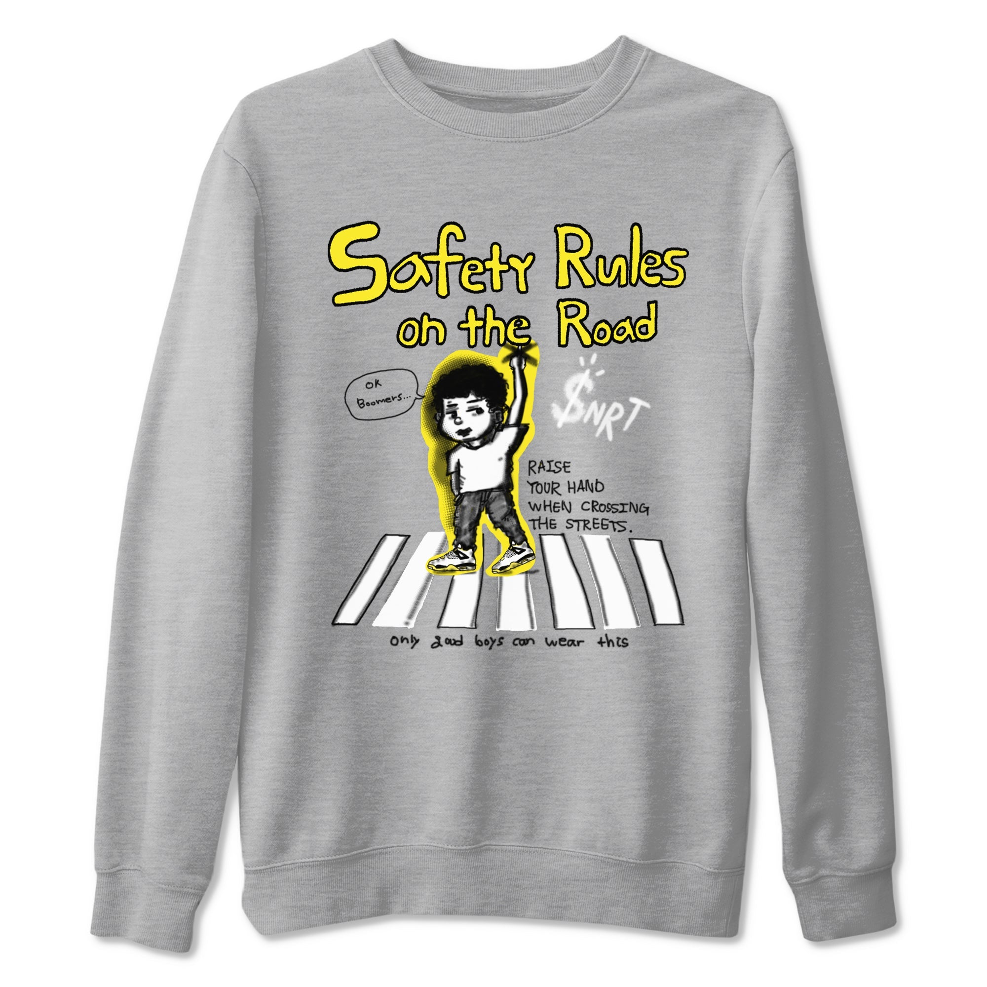 4s Vivid Sulfur shirt to match jordans Safety Rules On The Road sneaker tees Air Jordan 4 Vivid Sulfur Drip Gear Zone unisex cotton Heather Grey 2 crew neck shirt