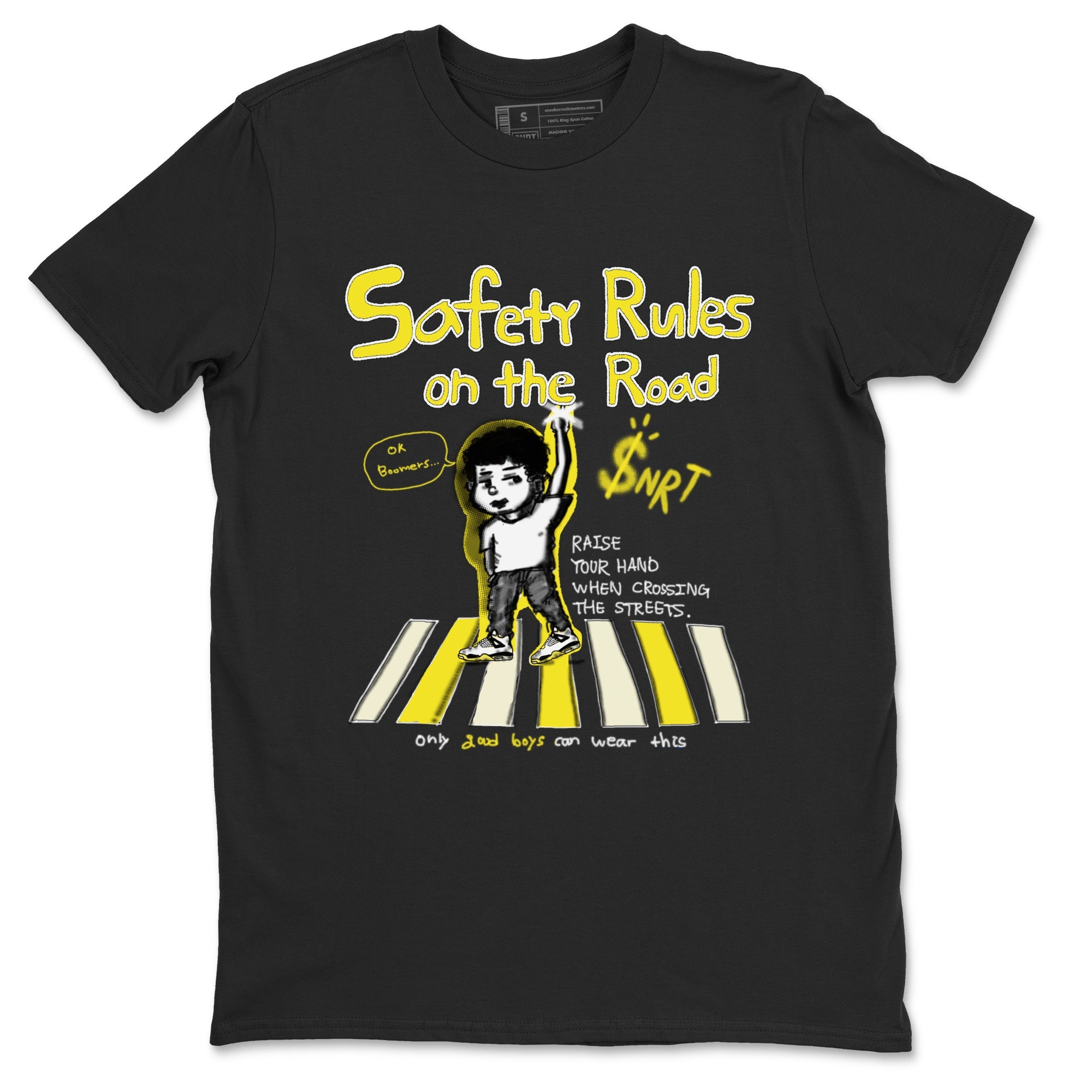 4s Vivid Sulfur shirt to match jordans Safety Rules On The Road sneaker tees Air Jordan 4 Vivid Sulfur Drip Gear Zone unisex cotton Black 2 crew neck shirt