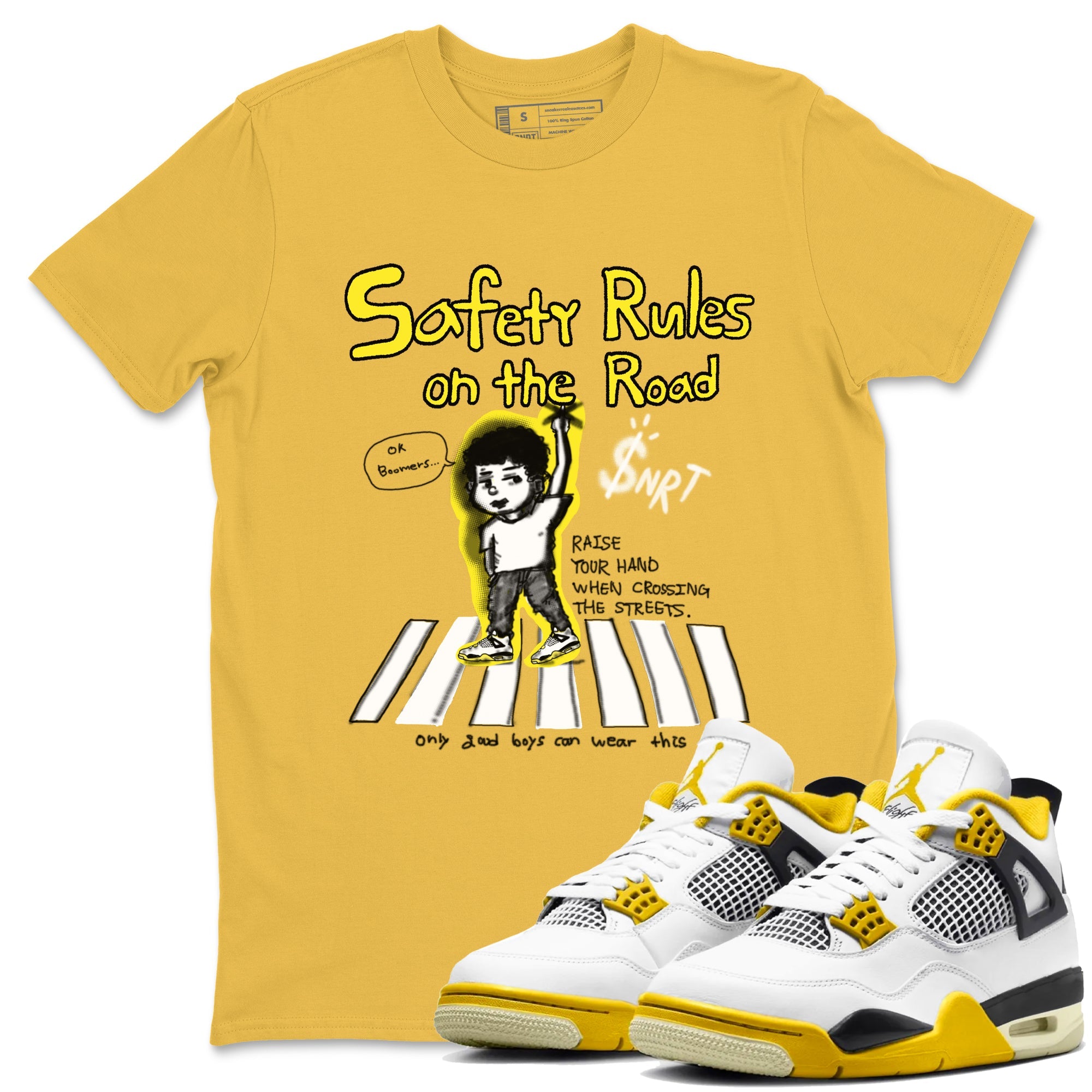 4s Vivid Sulfur shirt to match jordans Safety Rules On The Road sneaker tees Air Jordan 4 Vivid Sulfur Drip Gear Zone unisex cotton Daisy 1 crew neck shirt