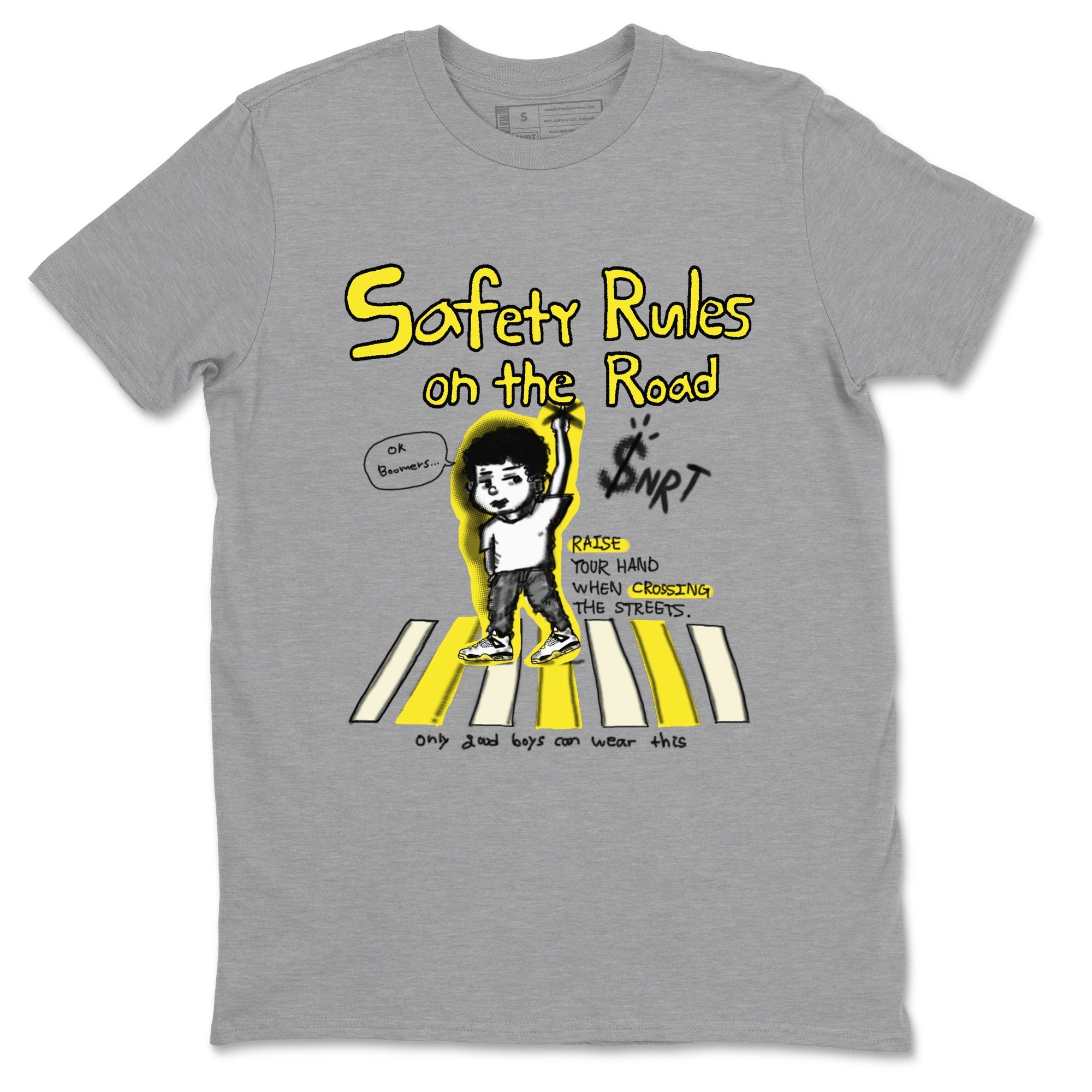4s Vivid Sulfur shirt to match jordans Safety Rules On The Road sneaker tees Air Jordan 4 Vivid Sulfur Drip Gear Zone unisex cotton Heather Grey 2 crew neck shirt