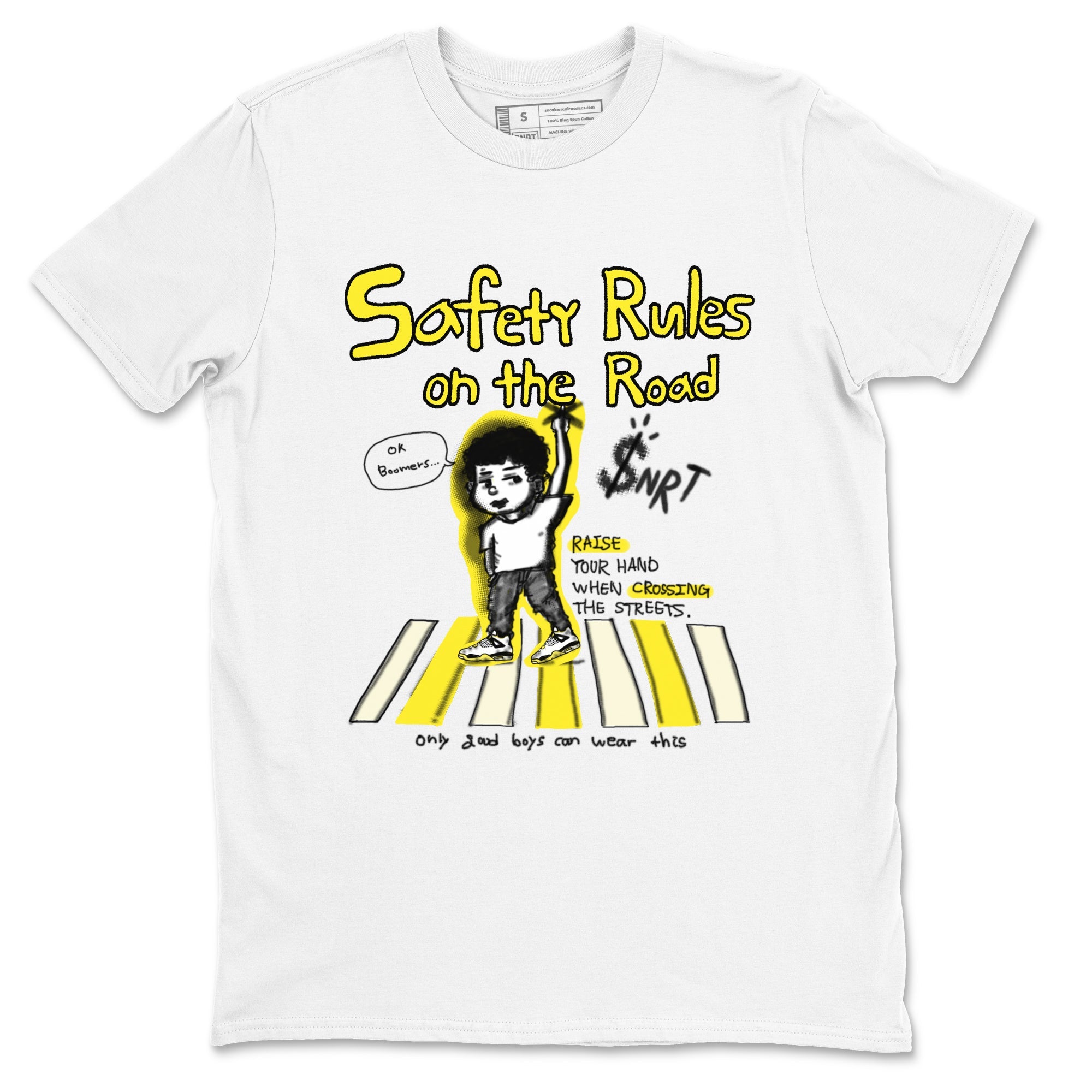 4s Vivid Sulfur shirt to match jordans Safety Rules On The Road sneaker tees Air Jordan 4 Vivid Sulfur Drip Gear Zone unisex cotton White 2 crew neck shirt