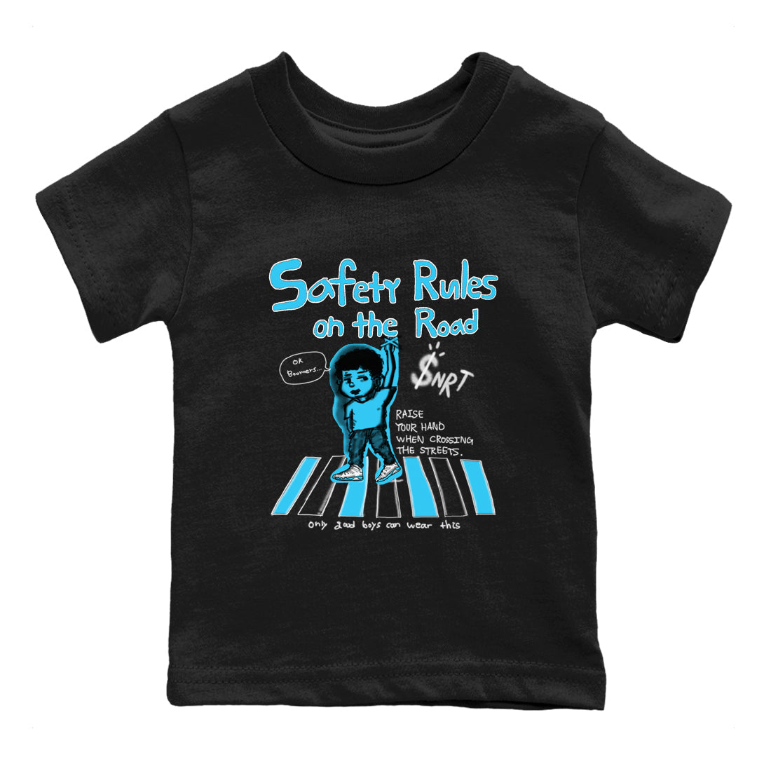 AJ9 Powder Blue shirt to match jordans Safety Rules On The Road sneaker tees Air Jordan 9 Powder Blue Drip Gear Zone baby toddler Black 2 cotton Shirt