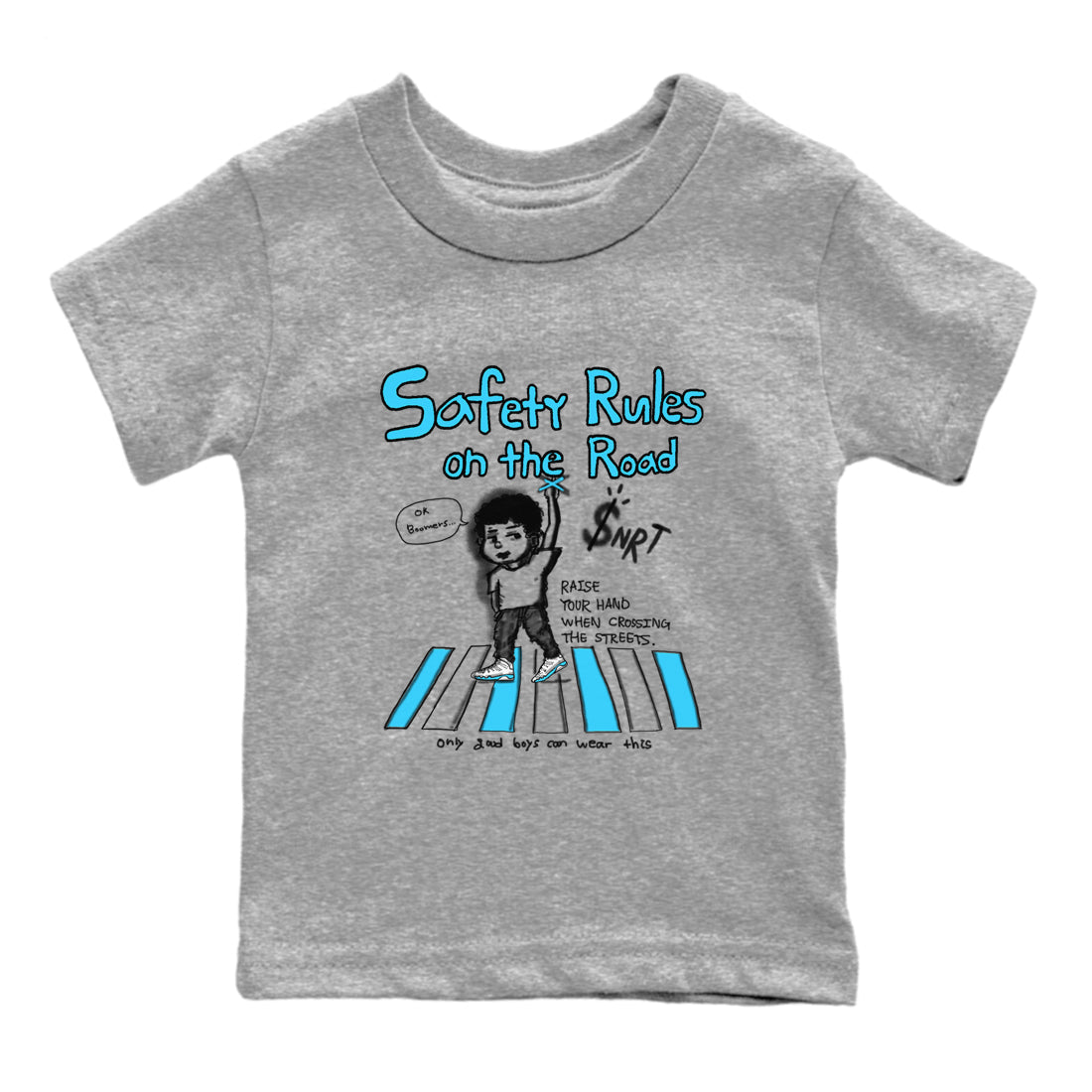 AJ9 Powder Blue shirt to match jordans Safety Rules On The Road sneaker tees Air Jordan 9 Powder Blue Drip Gear Zone baby toddler Heather Grey 2 cotton Shirt