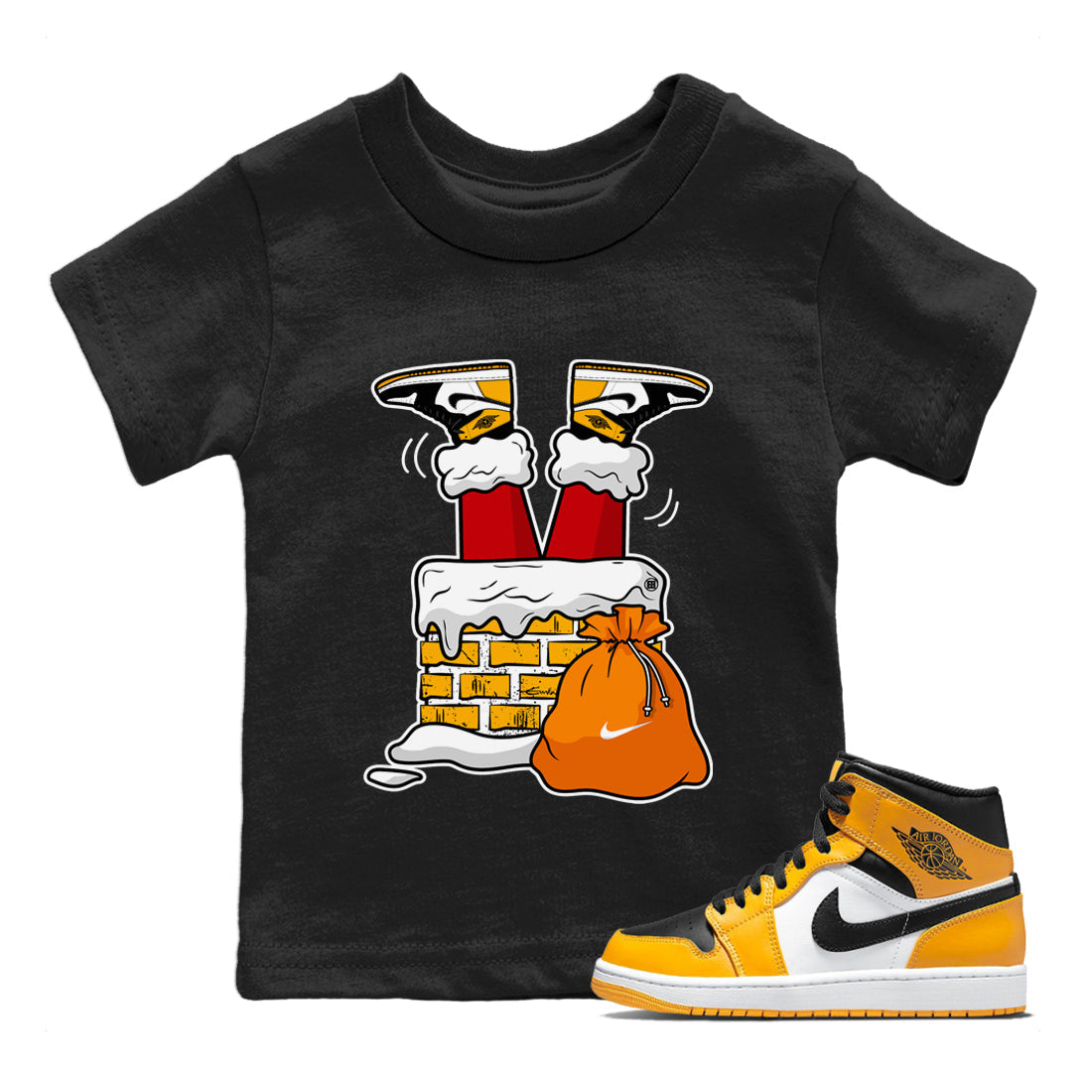 Jordan 1 Taxi Sneaker Matching T-Shirt Santa Stuck In Chimney Sneaker Tees Jordan 1 Taxi Sneaker Release Tees Kids Shirts