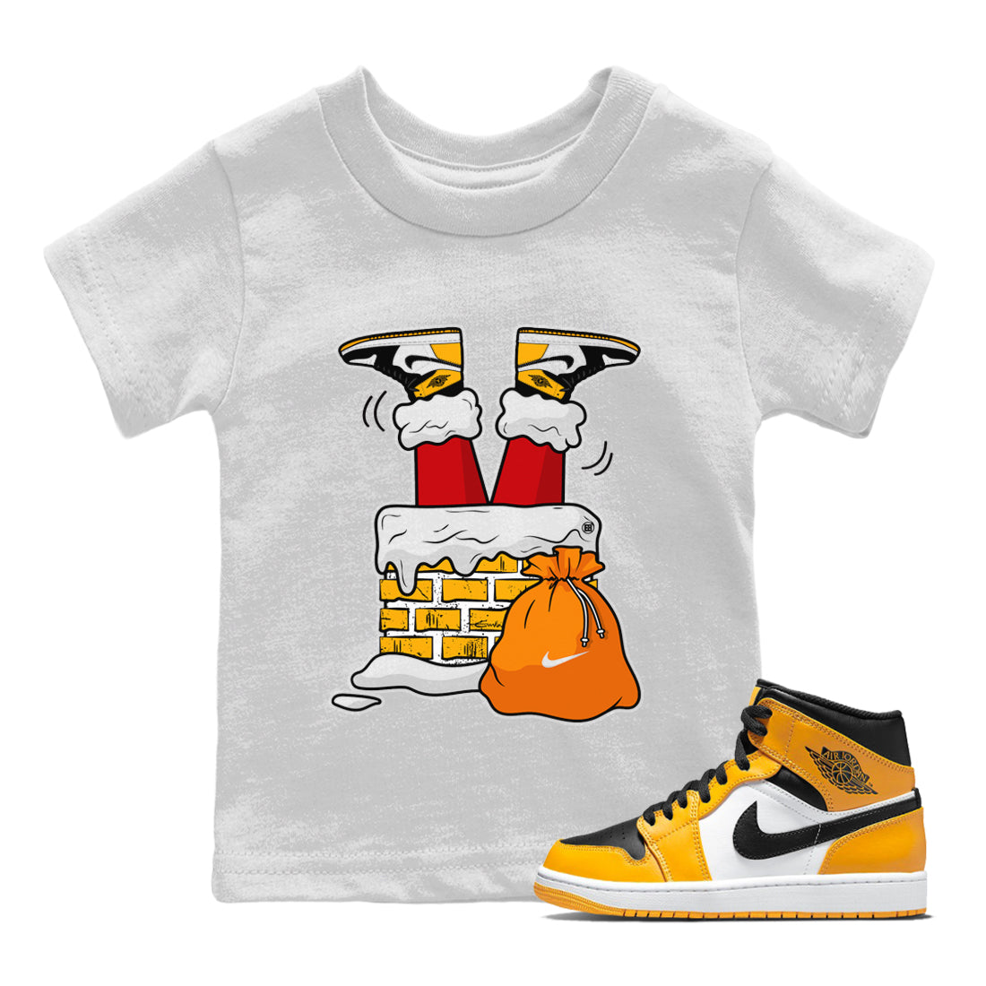 Jordan 1 Taxi Sneaker Matching T-Shirt Santa Stuck In Chimney Sneaker Tees Jordan 1 Taxi Sneaker Release Tees Kids Shirts