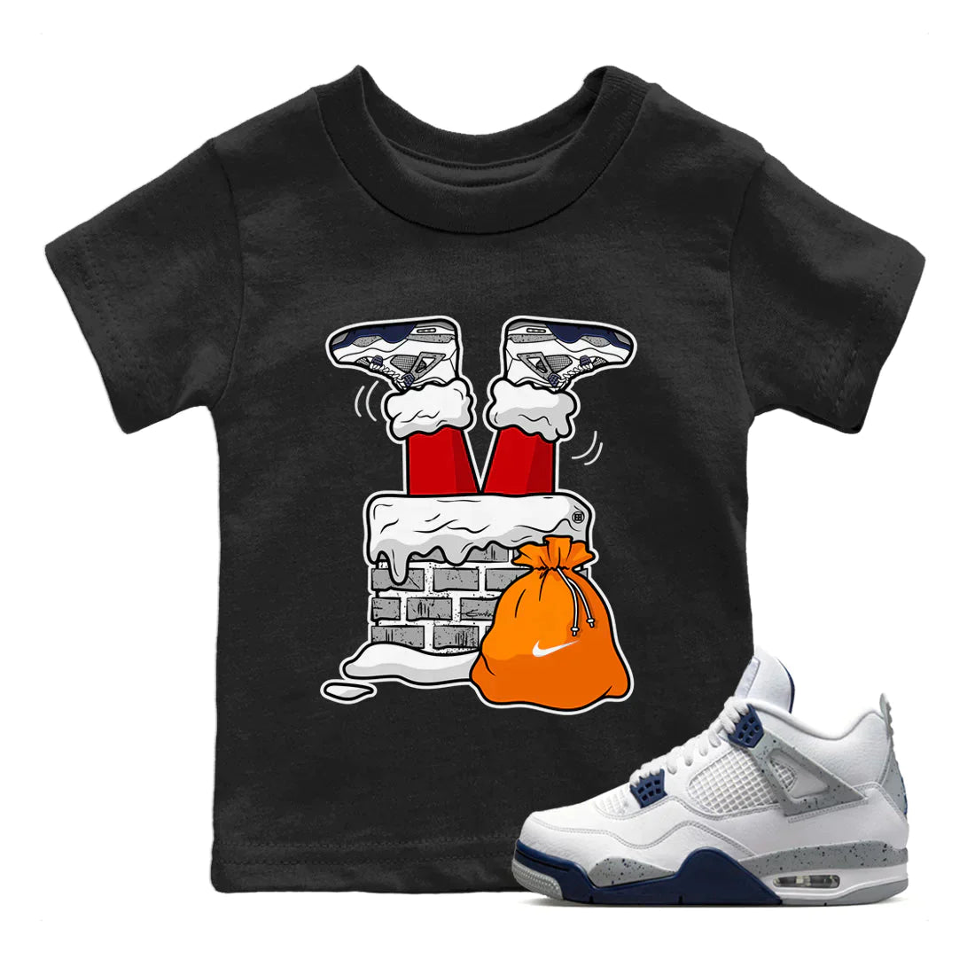 Jordan 4 Midnight Navy Sneaker Matching T-Shirt Santa Stuck In Chimney Sneaker Tees Jordan 4 Midnight Navy Sneaker Release Tees Kids Shirts