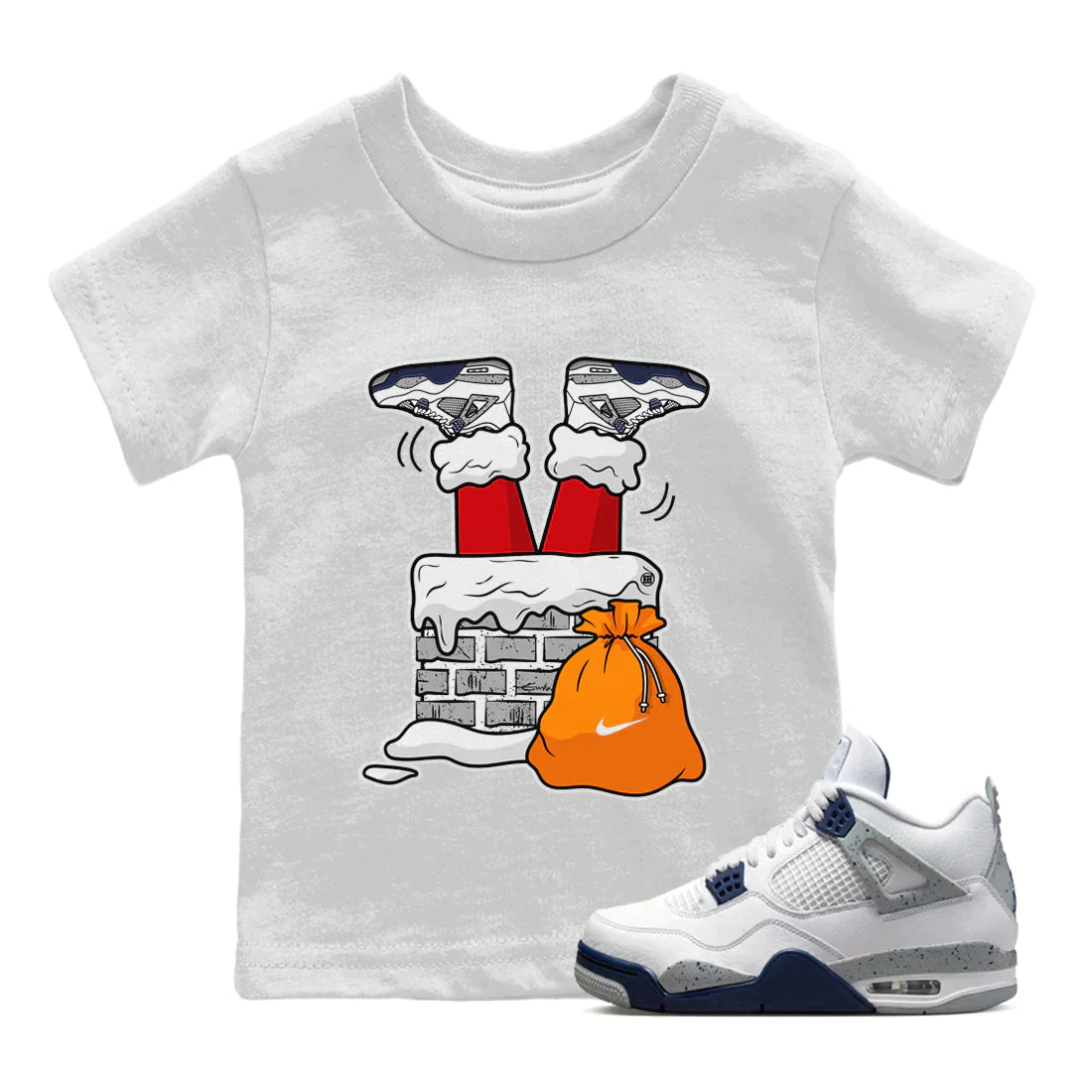 Jordan 4 Midnight Navy Sneaker Matching T-Shirt Santa Stuck In Chimney Sneaker Tees Jordan 4 Midnight Navy Sneaker Release Tees Kids Shirts