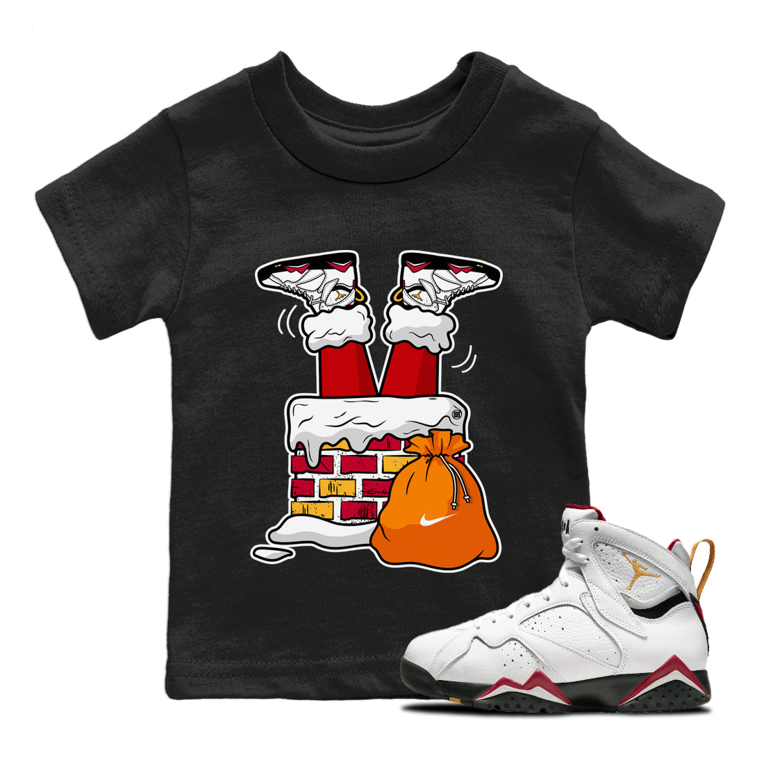 Jordan 7 Cardinal Shirt To Match Jordans Santa Stuck In Chimney Sneaker Tees Jordan 7 Cardinal Drip Gear Zone Sneaker Matching Clothing Kids Shirts