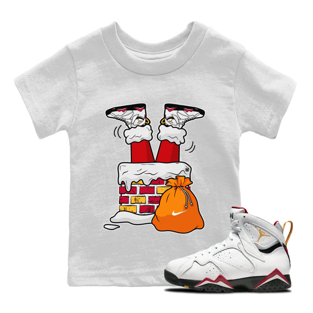 Jordan 7 Cardinal Shirt To Match Jordans Santa Stuck In Chimney Sneaker Tees Jordan 7 Cardinal Drip Gear Zone Sneaker Matching Clothing Kids Shirts