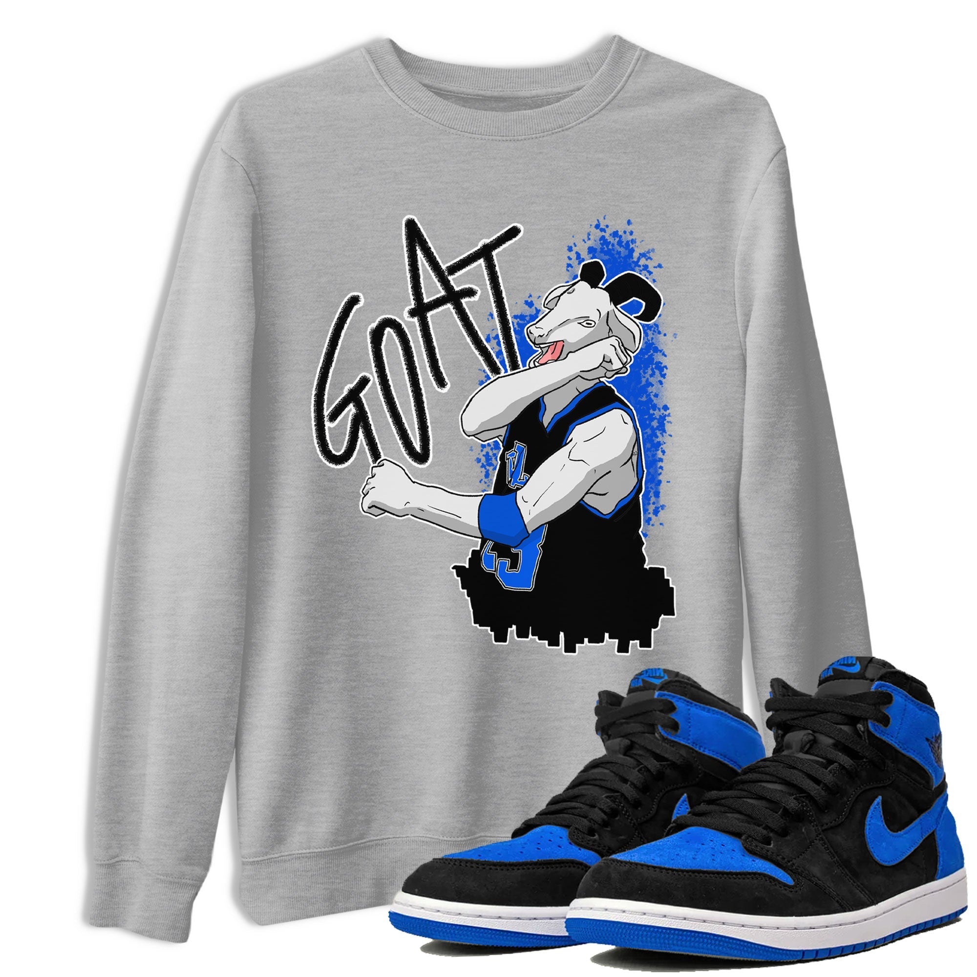 Jordan 1 High OG Royal Reimagined shirt to match jordans Screaming Goat sneaker tees Air Jordan 1 Royal Reimagined Drip Gear Zone Crew Neck T-ShirtUnisex Heather Grey 1 T-Shirt